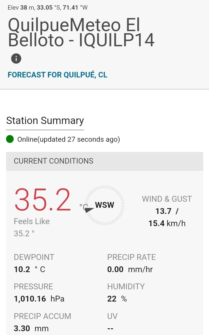 QuilpueMeteo's tweet image. Buenas tardes #Quilpué.

Otra vez condiciones críticas de temperatura y humedad que no van a ayudar al control de los incendios en la zona. 

Por favor se pide mantener máxima alerta 

#Ince