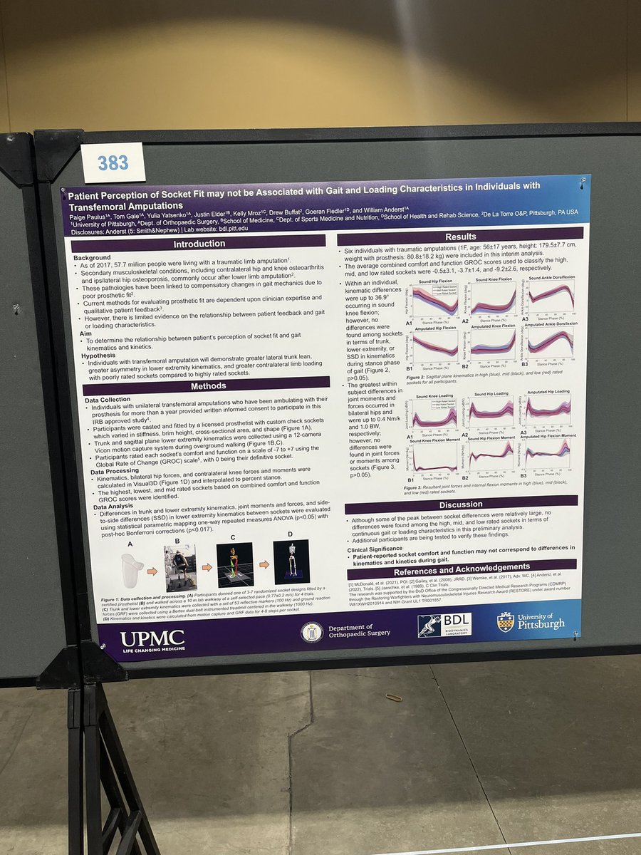 Excited to share about the relationship between socket fit and gait and loading characteristics in individuals with transfemoral amputations today! #ors2024