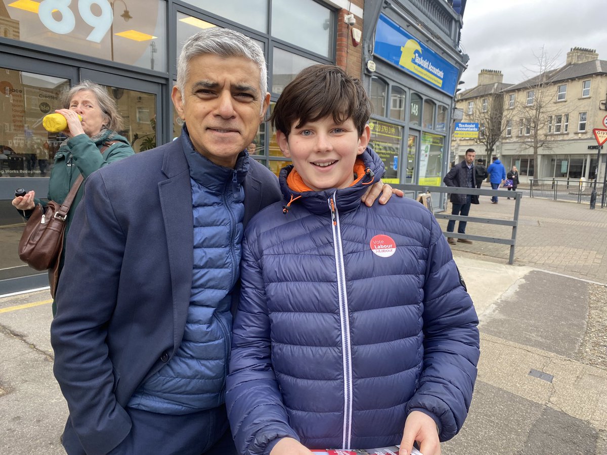 TickleWilson's tweet photo. “Mum, everyone was so friendly!”  Yes, they are on a Labour canvass! And especially in #Tooting. Great to have small boy out with me today supporting @SadiqKhan before the May London mayoral elections. https://t.co/7NcQPG47xg