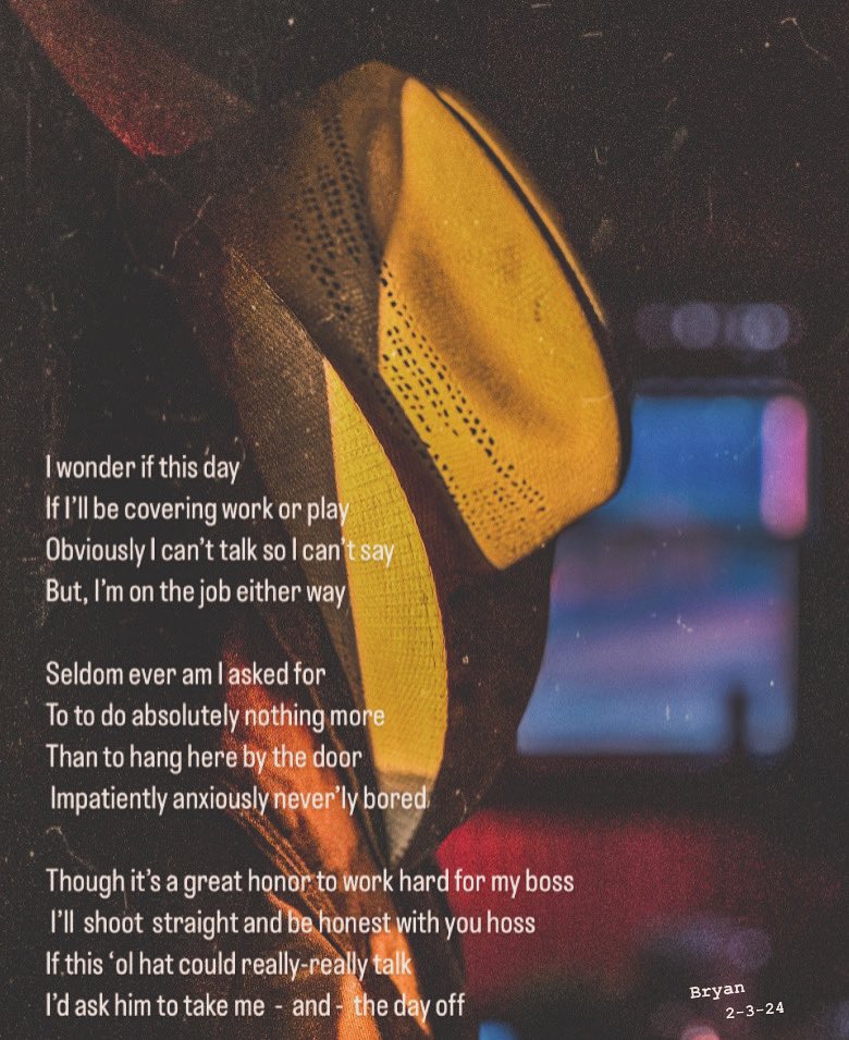BryanKennedybk's tweet photo. 🤠✍🏻
#cowboy #cowboypoetry #poetry #poem #cowboyhat #cowboyhatrack #cowboyhattrickmusic #bryankennedy #bryankennedymusic #bryankennedypoetry #myhat https://t.co/tRtMkT9VJW