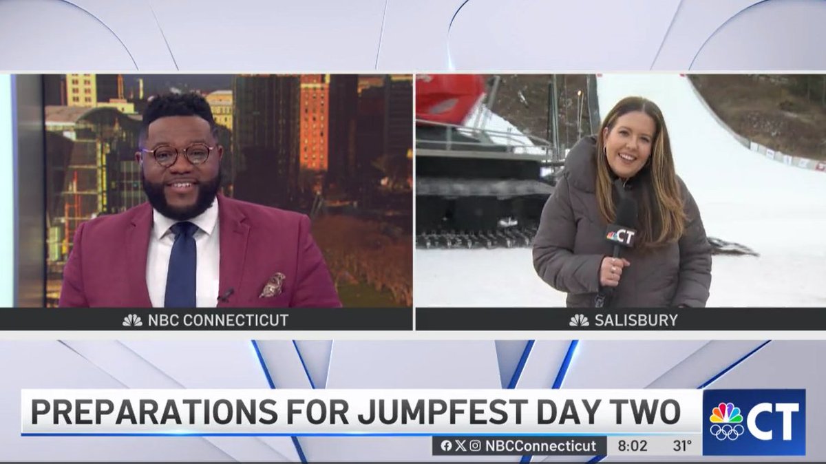 AmandaPittsTV's tweet photo. Goooood morning! The sun is out!☀️
Rare 4 a.m. wakeup call for me today as I'm filling in on the morning show for @jshermnews who's on a well-deserved vaca!
We spent the morning up in Salisbury covering #Jumpfest and meeting the brave ski jumpers! ⛷️https://t.co/ntGaU2jLmk https://t.co/wpomxmflLW