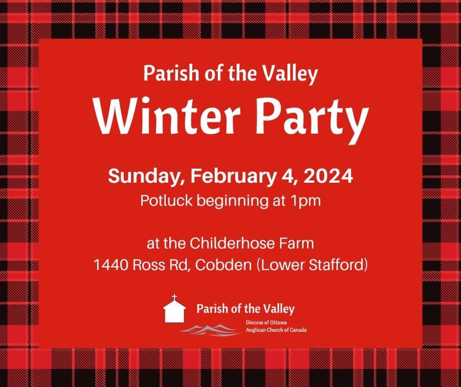 Parish of the Valley (@valleyanglicans) on Twitter photo Join in the fun this Sunday afternoon at the <a href="/ValleyAnglicans/">Parish of the Valley</a> Winter Party at Patty and Thane Childerhose’s farm in Lower Stafford (1440 Ross Road, Cobden). The potluck lunch will begin at 1pm, kicking off an afternoon of fun, fellowship & food. Music by The Intermittents! 🎶🪕🎻 Join in the fun this Sunday afternoon at the <a href="/ValleyAnglicans/">Parish of the Valley</a> Winter Party at Patty and Thane Childerhose’s farm in Lower Stafford (1440 Ross Road, Cobden). The potluck lunch will begin at 1pm, kicking off an afternoon of fun, fellowship & food. Music by The Intermittents! 🎶🪕🎻