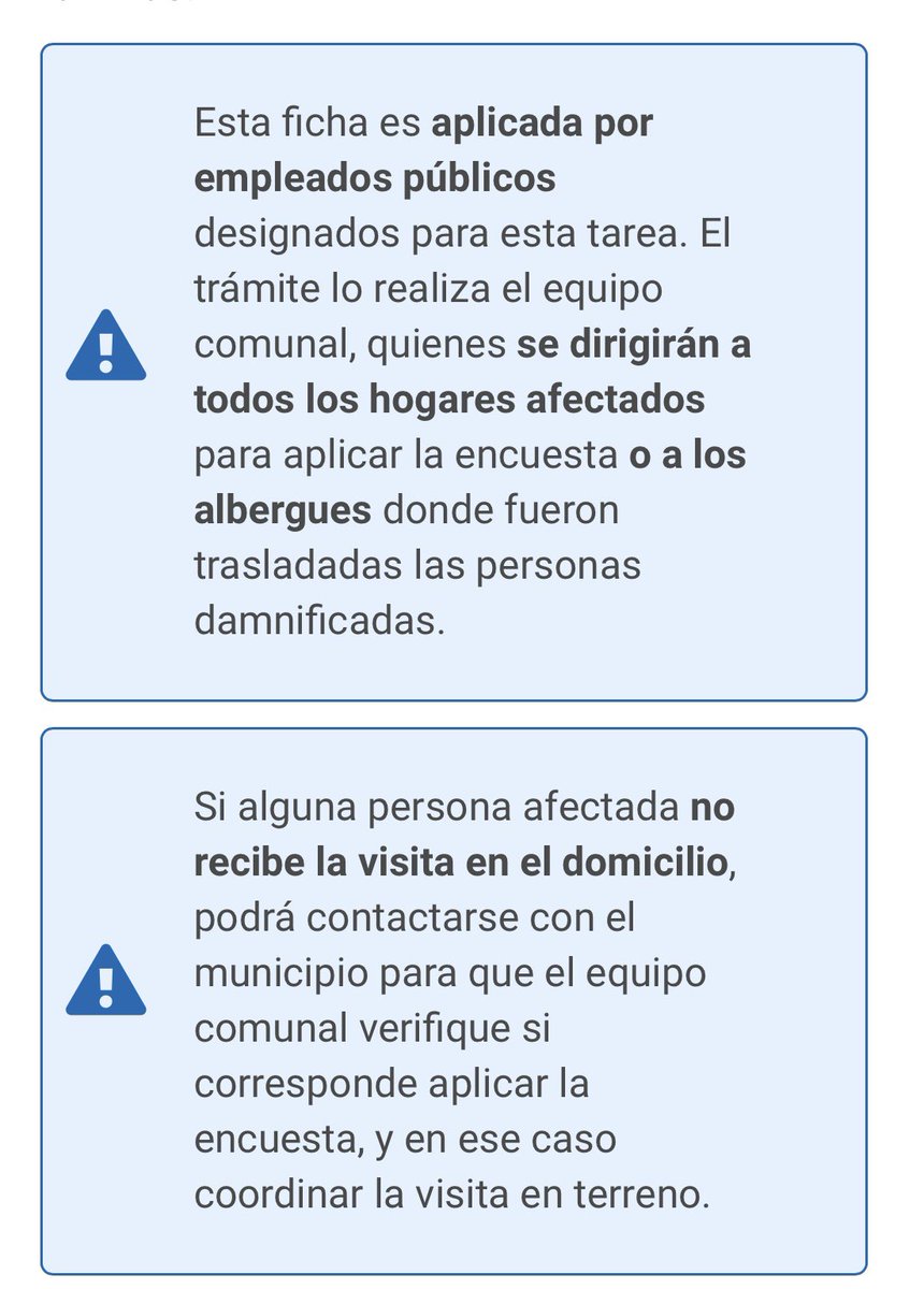 ¡ALERTA! Se está difundiendo x redes, q se podría hacer ficha FIBE x internet. Eso es FALSO, solo se realiza por funcionarios públicos en terreno. Mientras esté emergencia activa no se puede acceder a esos lugares pero SI se puede avanzar y catastrar en los albergues habilitados.