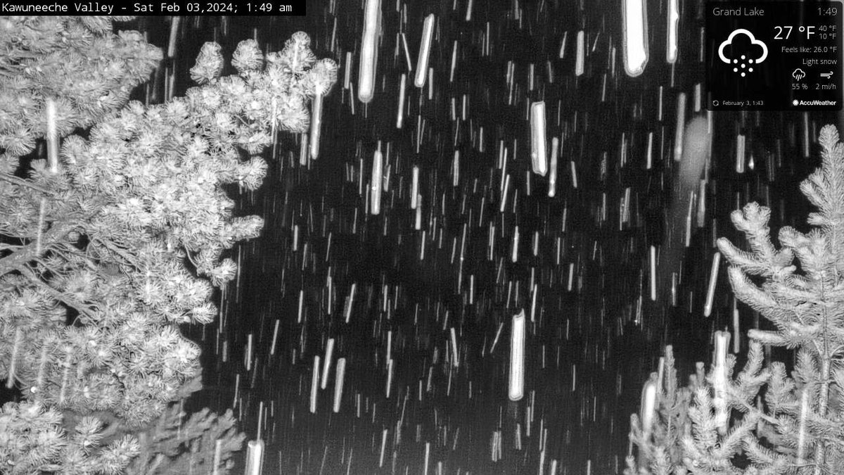 The west side of #RMNP received about 6 inches of snow overnight &amp;  5 more are expected from this storm. Roads are icy &amp; snowy.
NPS Webcam image from last night in the Kawuneeche Valley