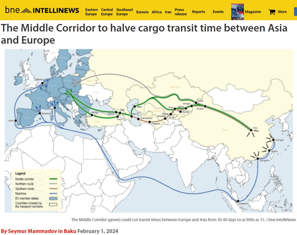 Avrupa Birliği, Orta Koridor lojistik yoluna yatırım yapma kararı aldı. Altyapının geliştirilmesi için 21,5 milyar € hemen olmak üzere toplamda 2027 yılına kadar 300milyar € yatırım yapılacak.

Bu lojistik koridorunda, Türk Devletleri kilit rol oynuyor.

Türkiye'nin de Türk