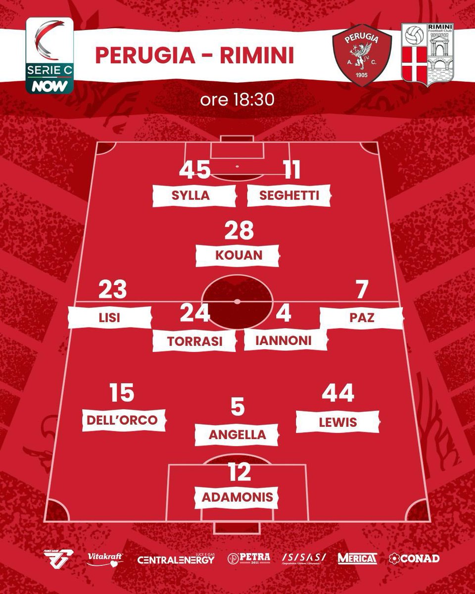 ACPerugiaCalcio's tweet photo. ๐ฐ๐ ๐๐๐๐๐๐ 1๏ธโฃ1๏ธโฃ
A disposizione di mister @AvFormisano: #Abibi, #Cancellieri, #Bezziccheri, #Ricci, #Cudrig, #Agosti, #Polizzi, #Giunti, #Souare, #Viti
FORZA RAGAZZI! ๐ชโช๏ธ๐ด
๐บ @SkySport @NOWTV_It
#PerugiaRimini @LegaProOfficial #PERRIM #SerieCNOW https://t.co/H5ymt4ZWS9