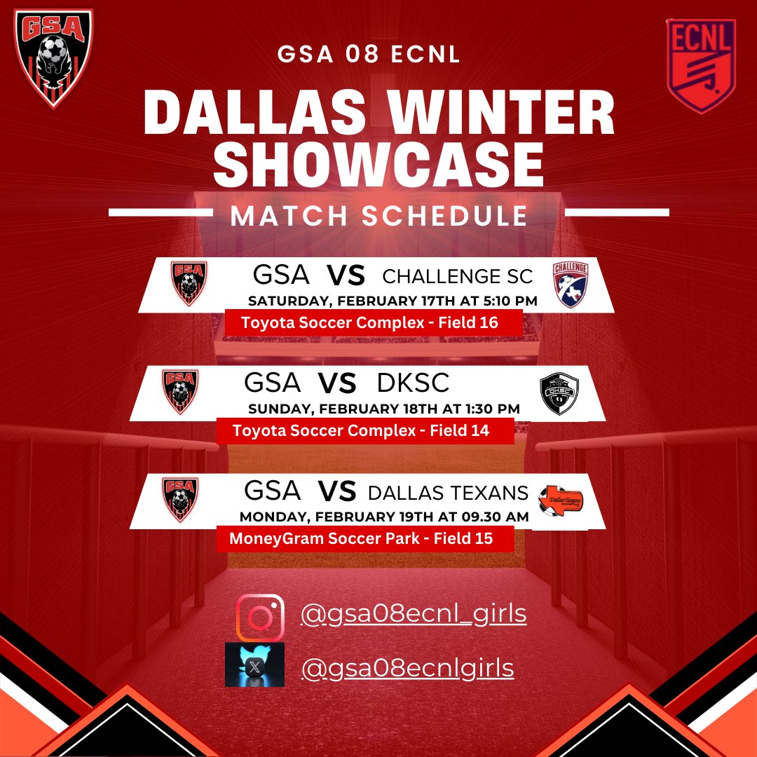 GSA08GECNL's tweet photo. We head to Dallas, and start this showcase on Saturday Feb 17th!   @topdrawersoccer
@soccerwire
@ECNLgirls @ImCollegeSoccer @PrepSoccer @TopDrawerSoccer 
@ecnlsoutheast @NCAASoccer @TheSoccerWire https://t.co/aaUWDjEXZX