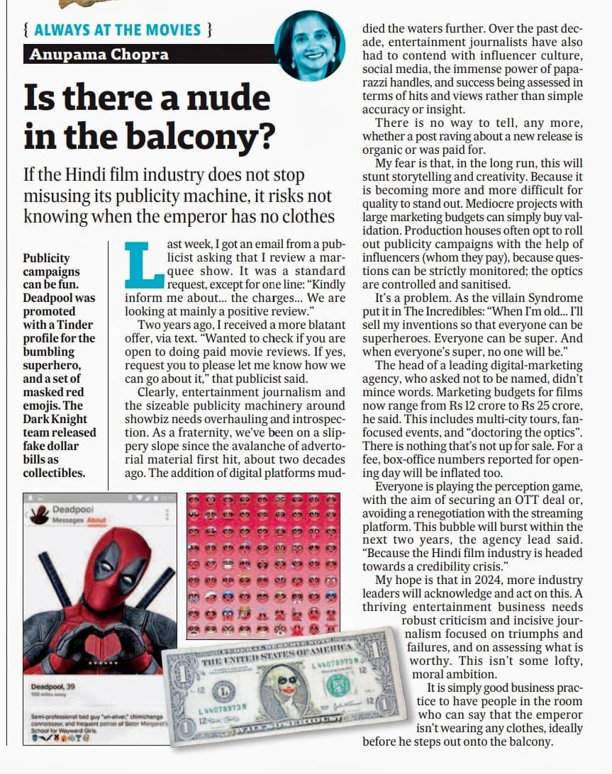 Himesh (@himeshmankad) on Twitter photo "The Hindi Film Industry is headed towards credibility crisis"
Loved this article by <a href="/anupamachopra/">Anupama Chopra</a> - So relatable. "The Hindi Film Industry is headed towards credibility crisis"
Loved this article by <a href="/anupamachopra/">Anupama Chopra</a> - So relatable.