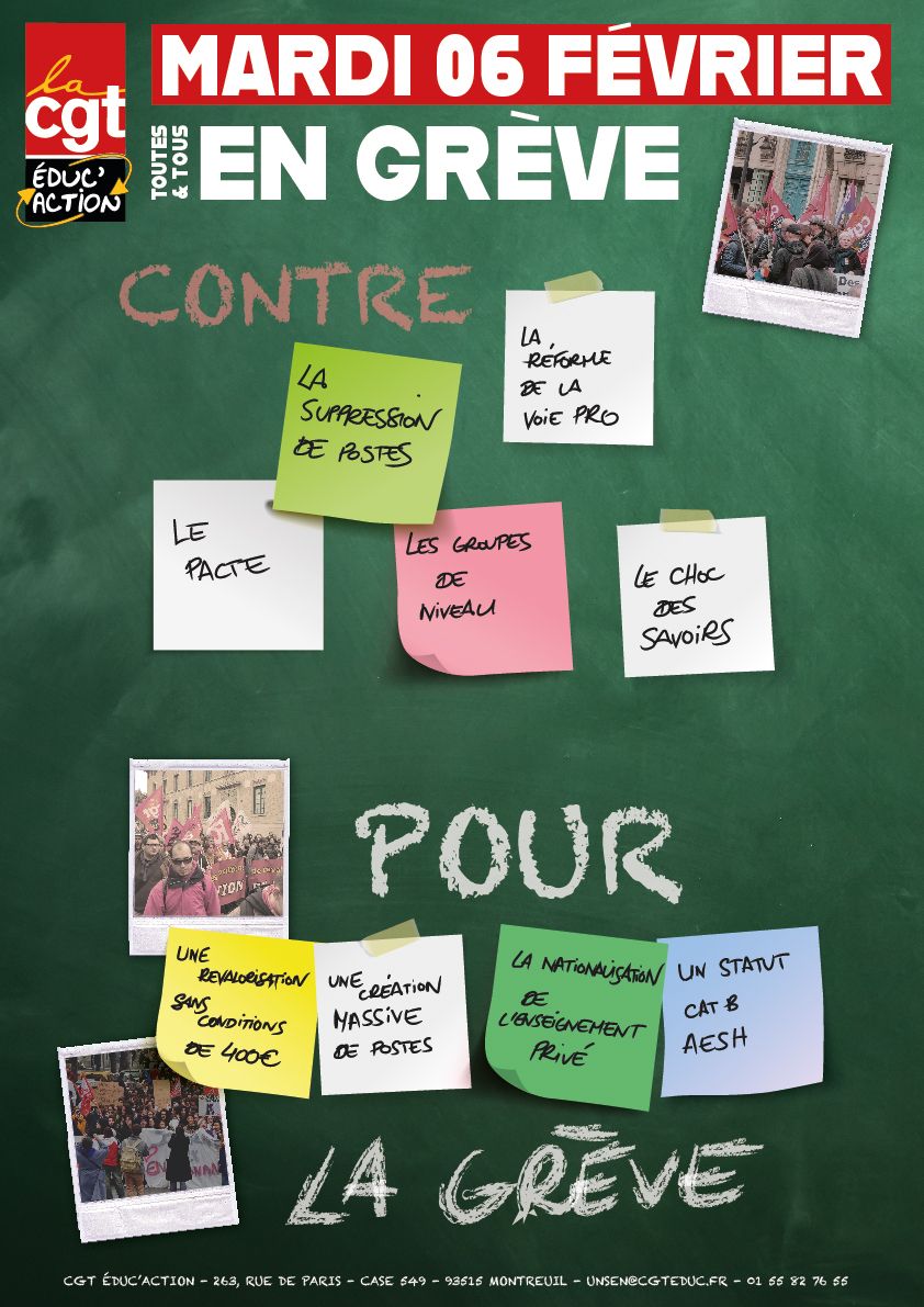 cgt_educ's tweet photo. Toutes et tous en.greve le 6 février ! Toutes les bonnes raisons sont sur l'affiche😉 Ne pas relâchez la pression, c'est le moment de défendre nos métiers, conditions de travail et nos salaires. #greve6fevrier #cgteduc https://t.co/swbpU1hmqb