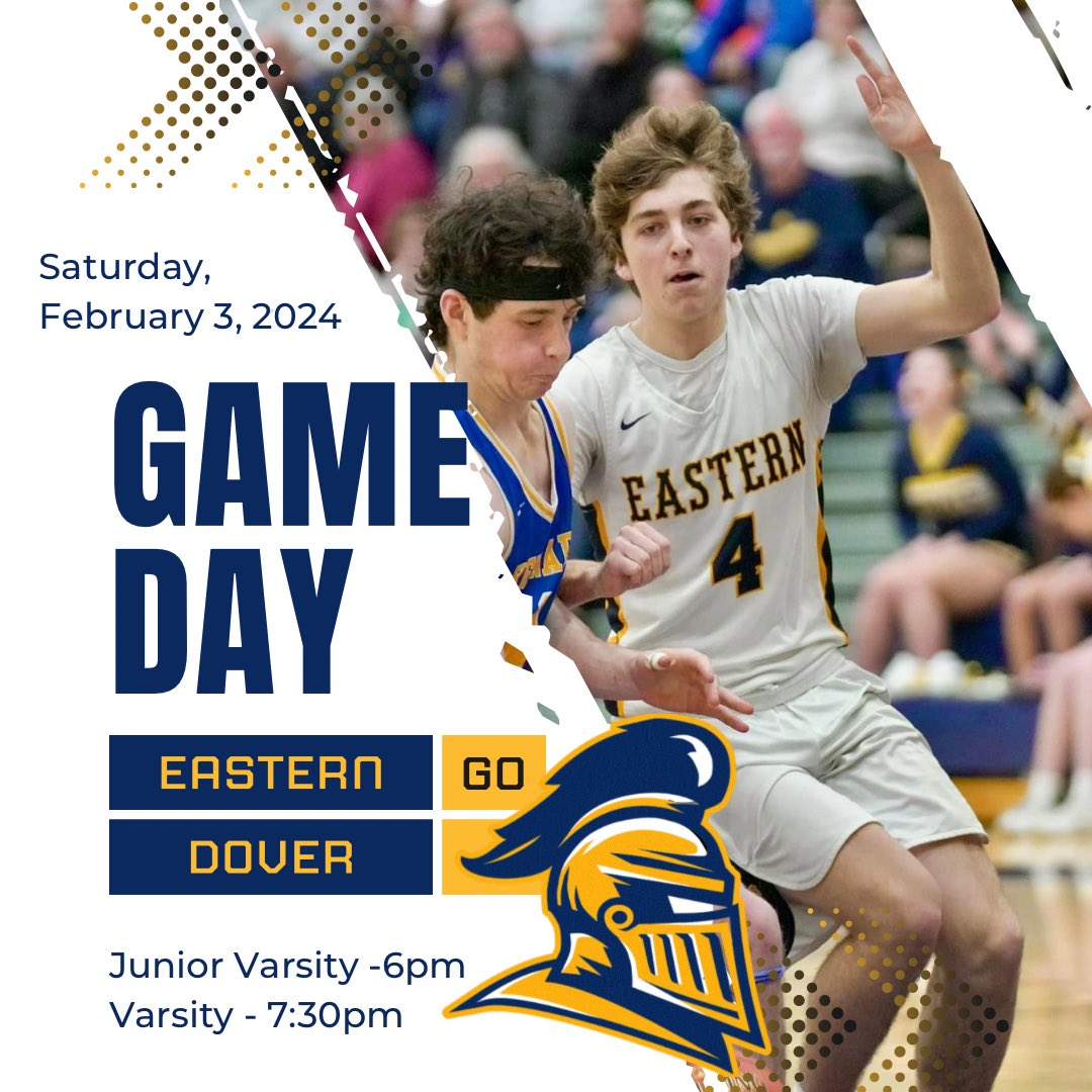 EYathlbooster's tweet photo. Our Boys are on the road later today for a match up against the Dover Eagles. Junior Varsity tips-off at 6pm, Varsity afterwards at 7:30pm. Go Knight!! #eyathleticboosterclub #Rolley #eygoldblooded https://t.co/lrAyZc7AvW