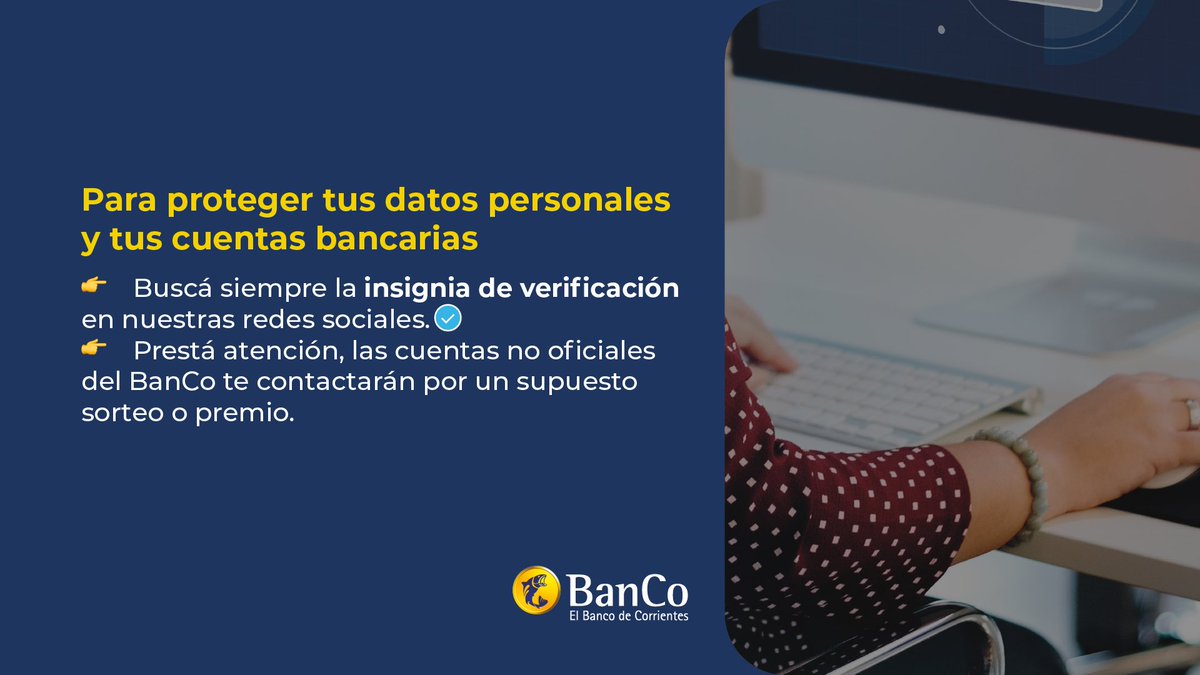 BancodeCtes's tweet image. Compartí estos consejos de seguridad con tus familiares, amigos y conocidos. ¡Cuidemosnos para no caer en estafas! 👤❌
⚠️Recordá que podes comunicarte con nosotros, todos los días, de 7 a 18 hs. 📲 0800-1111-0160