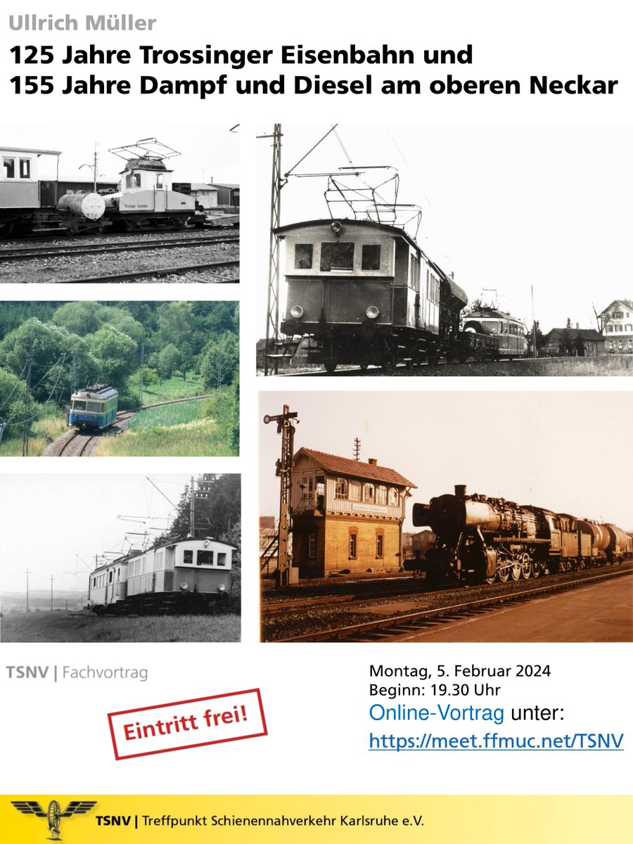 fpfka's tweet photo. Jetzt am Montag 19:30 kostenloser Online-Vortrag von Ullrich Müller "125 Jahre Trossinger Eisenbahn und 155 Jahre Dampf und Diesel am oberen Neckar".
Großartige Bilder, spannende Karten und eine fesselnde Darstellung des dortigen Güter- und Personenverkehrs erwarten uns. #TSNV https://t.co/Vg2W89RA4a