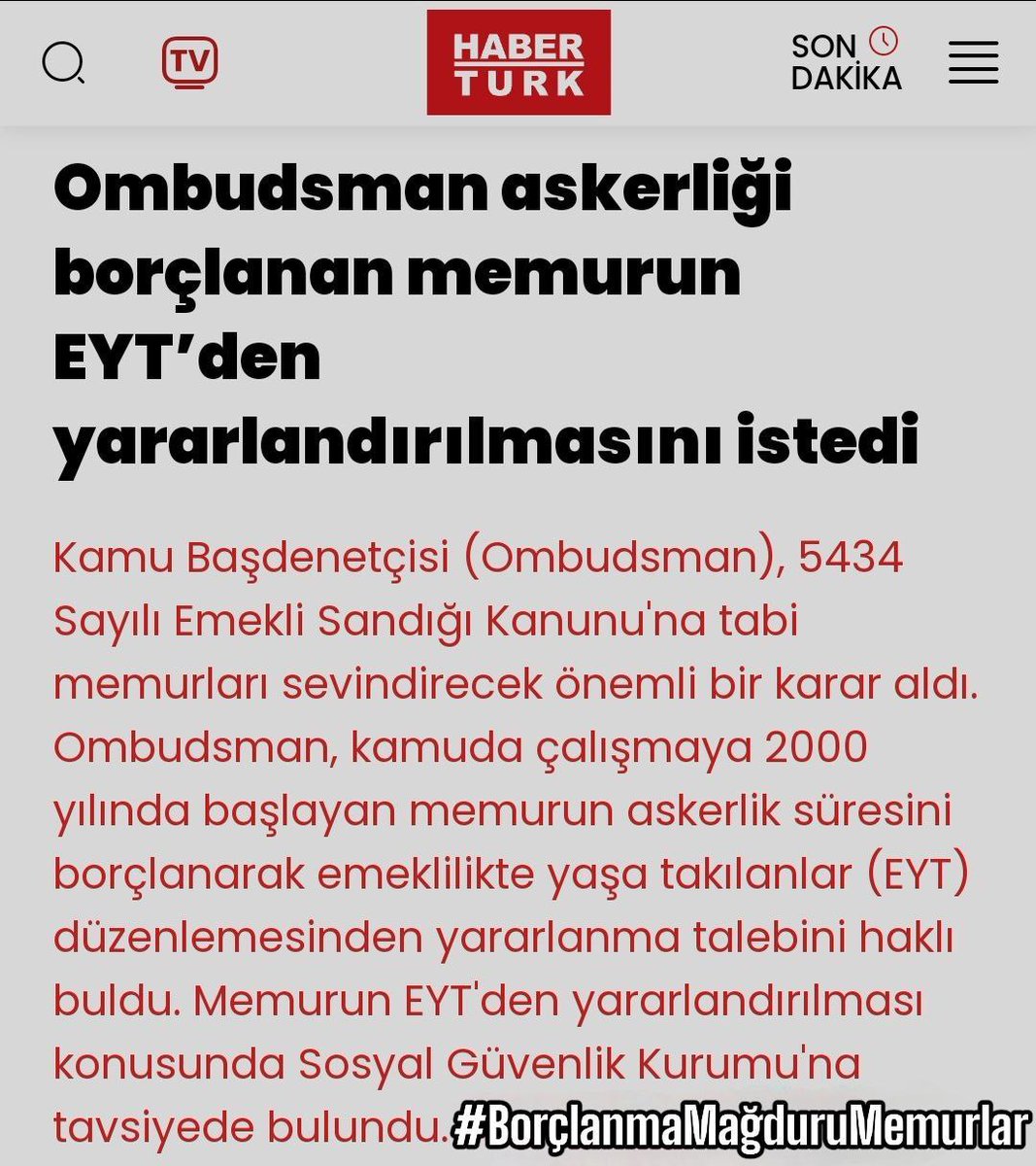 Vatanı kanlarıyla  sulayan asker ve polislere askerlik borçlanması ile Eyt den emeklilik hakkı yok 
Tarla sulayan çiftçiler yapmış olduğu askerlik borçlanması ile 
Eyt den emekli edildi 
Bumu ? ADALET
<a href="/isikhanvedat/">Prof. Dr. Vedat Işıkhan</a>
<a href="/AliYerlikaya/">Ali Yerlikaya</a>
<a href="/resulkurt34/">Doç. Dr. Resul Kurt</a>
#BorçlanmaMağduruMemurlar