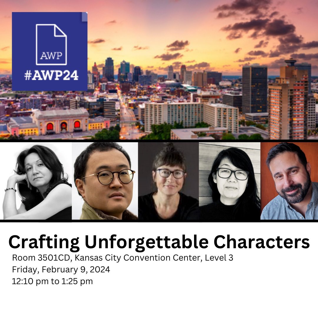 AWP 2024! @awpwriter ! Please join me and these fabulous authors: @fawkesontherun , @RaulPalmaPhD, @carolinewriting , and Matthew Salesses as we discuss “character”! On the agenda: passive protagonist vs. active, true character vs. characterization, the Ship of Theseus paradox!