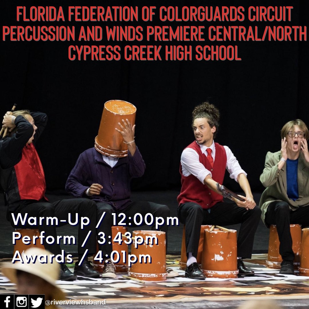 Watch us break the mold today as our indoor percussion ensemble competes in Percussion Scholastic A at the FFCC Percussion and Winds Central/North Premiere at Cypress Creek HS in Orlando!