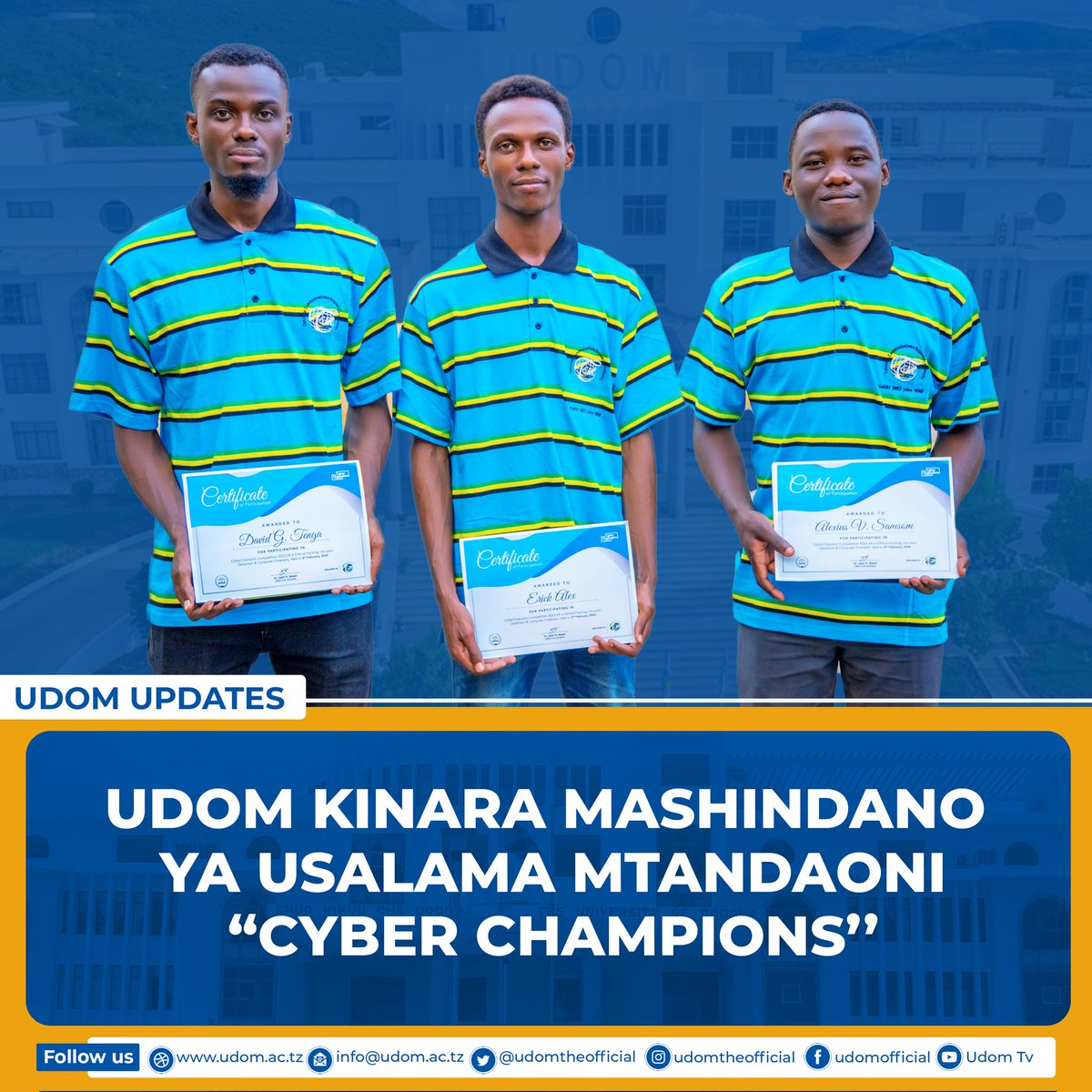 udomtheofficial's tweet image. Chuo Kikuu cha Dodoma kimeibuka Mshindi wa Kwanza katika Shindano la Tano la Usalama Mtandaoni 2023/24 &quot;Cyber Champions&quot;, linaloratibiwa na Mamlaka ya Mawasiliano Tanzania @TCRA_Tz