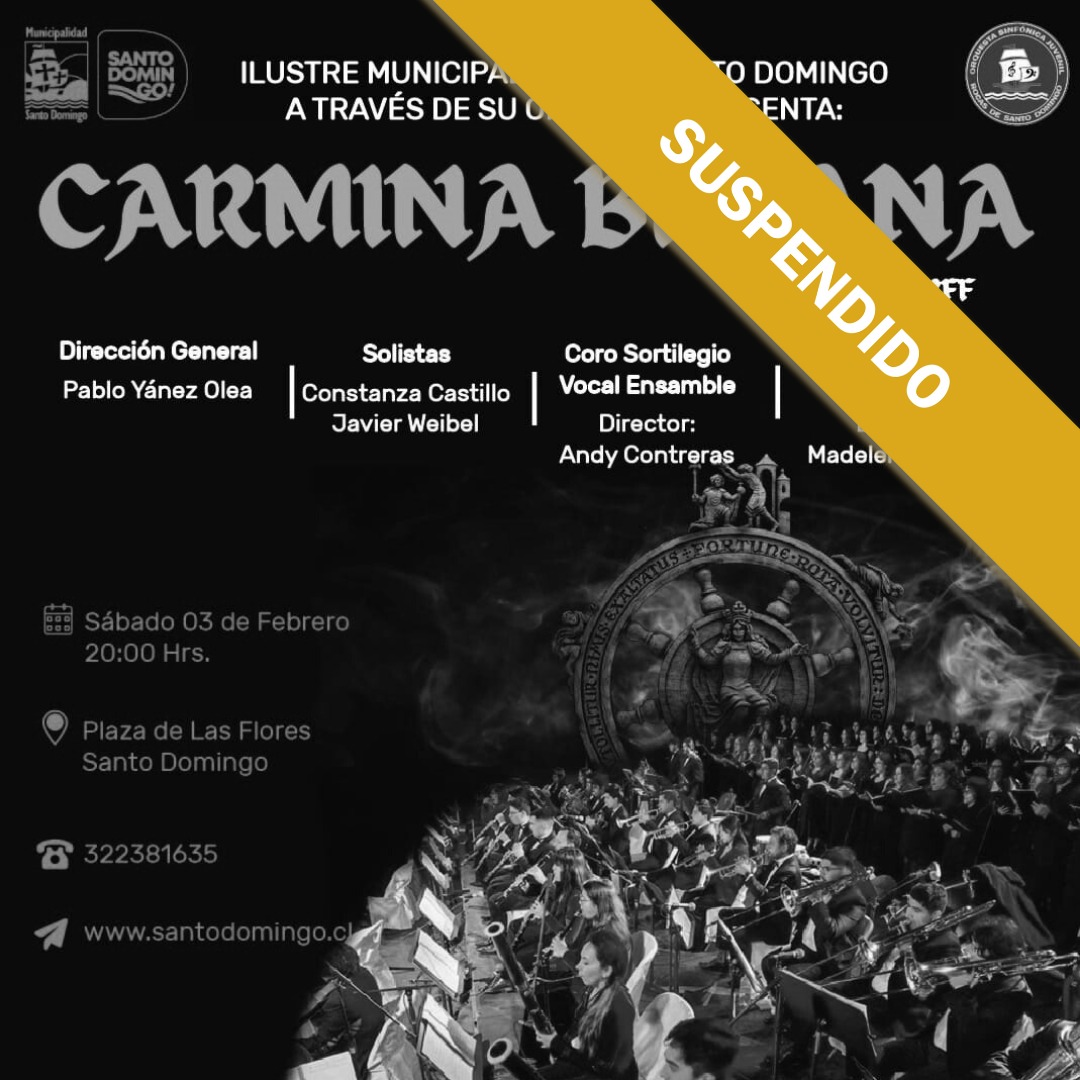 ‼️Debido a contingencia nacional por incendios, se re agendará concierto gratuito de Carmina Burana que estaba programado para este sábado 3 de febrero, en la plaza de las Flores.