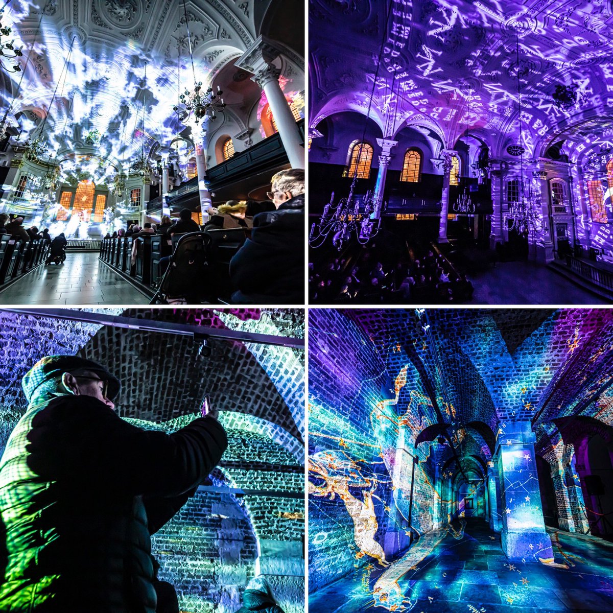 luxmuralis's tweet photo. We are about to open for the final evening of Life @smitf_london - a fantastic week at this most remarkable place in the heart of London - here’s a few pics of the #fineart #installationartwork #sonetlumiere #projectionart so far this week https://t.co/bJMytJKibM