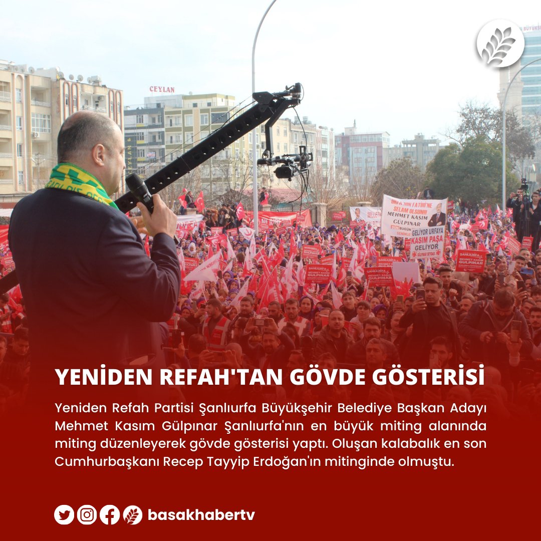 basakhabertv's tweet photo. Yeniden Refah Partisi Şanlıurfa Büyükşehir Belediye Başkan Adayı Mehmet Kasım Gülpınar Şanlıurfa'nın en büyük miting alanında miting düzenleyerek gövde gösterisi yaptı. Oluşan kalabalık en son Cumhurbaşkanı Recep Tayyip Erdoğan'ın mitinginde olmuştu. https://t.co/mxfS3gsoIn