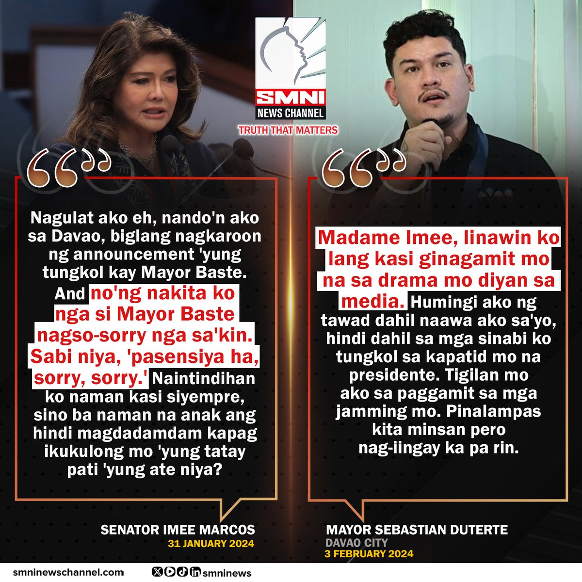 smninews's tweet photo. Mayor Baste, nilinaw ang paghingi umano ng sorry kay Senator Imee https://t.co/g9coTqNnpL