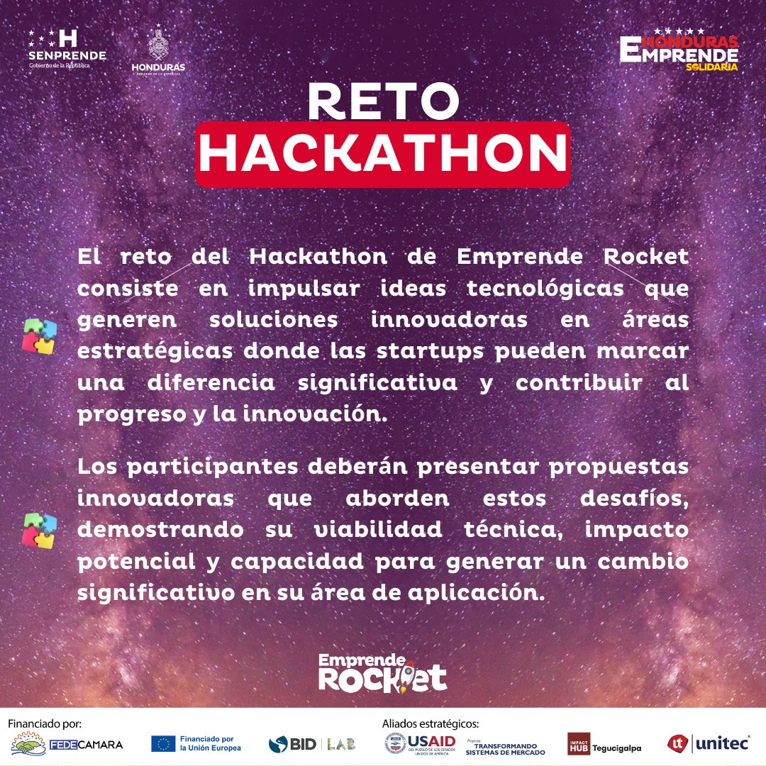 impacthubTGU's tweet photo. ¿Estás listo para un desafío que ponga a prueba tu creatividad, innovación y espíritu emprendedor? ¡Entonces el Hackathon de Emprende Rocket es para ti!🚀
¡Inscríbete ahora y sé parte de esta emocionante experiencia!
🗓️ 16 y 17 de febrero
📍 UNITEC Campus de San Pedro Sula https://t.co/pd2FVZgtuG