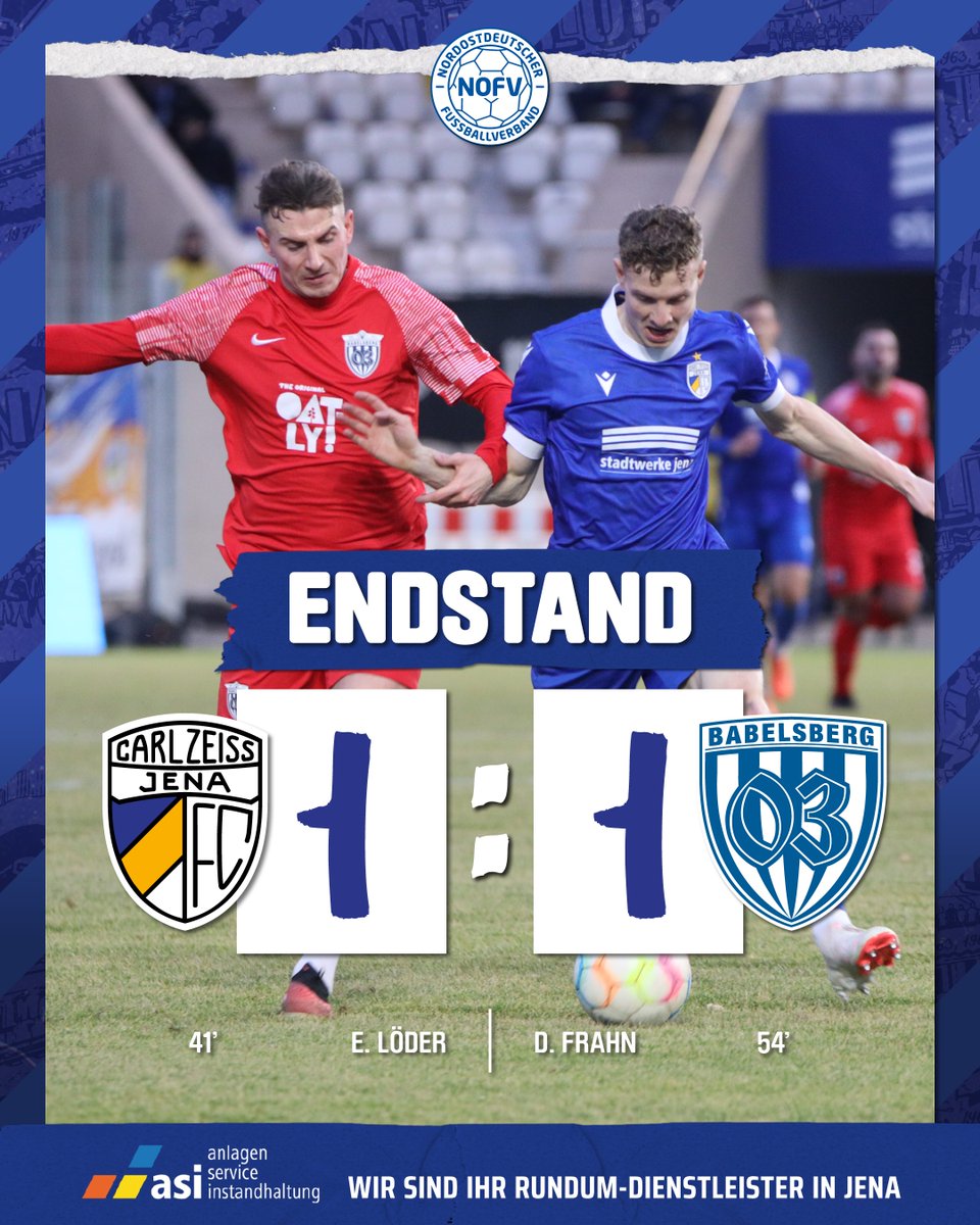 fccarlzeissjena's tweet photo. ๐๏ฟฝ๏ฟฝ๐๐๐๐๐๐
Und dann kommt der Abpfiff.
Kein Sieger nach 90 Minuten.
Wir trennen uns mit 1:1 vom @SVBabelsberg03
#FCC #MehrAlsFussball #fccarlzeissjena #FCCSVB #regionalliga #regionalliganordost https://t.co/jMNhzGdtUp