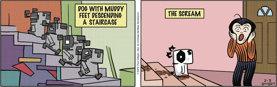 DalePederson's tweet photo. #SaturdayMood is #timely in #today's #comic "Pooch Cafe" by Paul Gilligan as #wet #weather and #canine #romps in #mud generate #human #angst. Nice homage to #modern #art #icons.
#GoodLuck to all with #crazy #storms & #temperature #swings. https://t.co/QInyP7ySK2