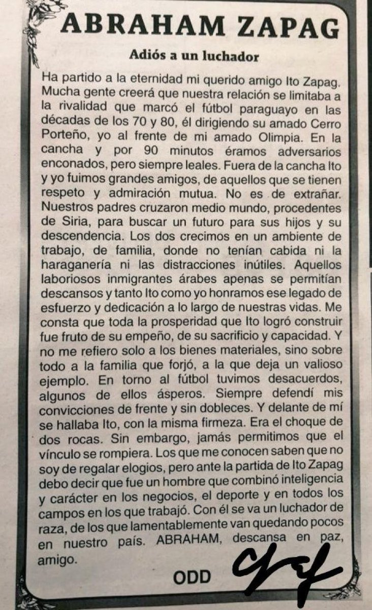 DoctorMime's tweet photo. Por si no saben (algunos) quien fue ODD, acá una muestra. Cuando falleció Abraham Zapag tuvo la grandeza de darle un adios. No importaban los colores.

 Indudablemente se fue un grande.

Como gran y fanático cerrista, vaya mi sincero homenaje a don Osvaldo Dominguez Dibb. https://t.co/KFnWgMYoFs