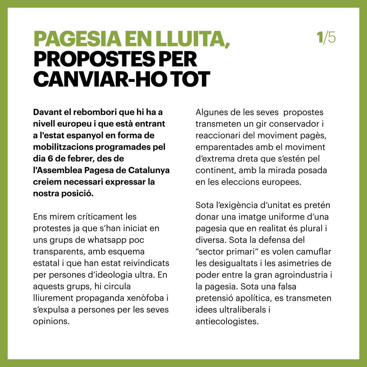 assembleapagesa's tweet photo. Pagesia sense ultra dreta i propostes per canviar-ho tot. https://t.co/UVvNM59NSa