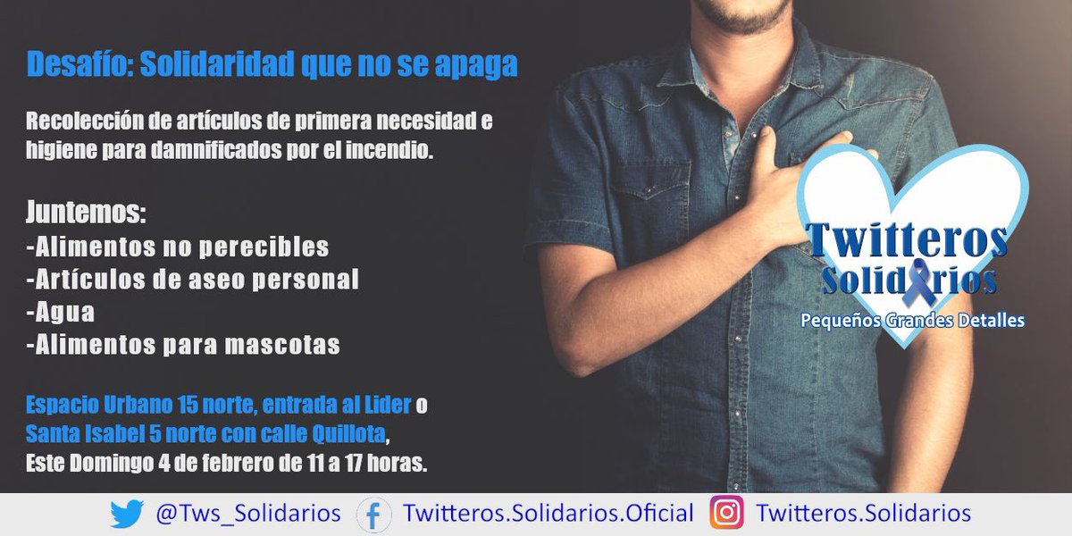 Tws_Solidarios's tweet photo. ¿Te pones la mano en el corazón?

Mañana domingo 4 de enero de 11 a 17 horas recolectaremos ayuda en #viñadelmar 

✅Lider de 15 norte 
✅Santa Isabel de 5 norte con Quillota 

!Favor compartir!

#twitterossolidarios #damnificados #viña #ayuda https://t.co/3MCps9M6E3