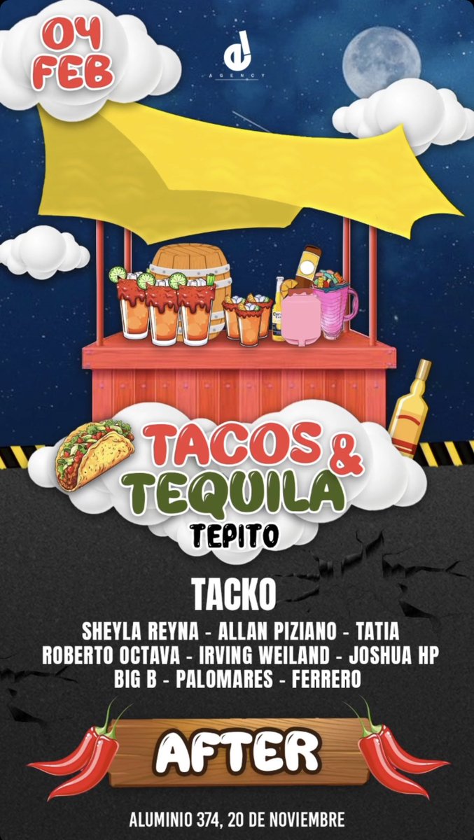 Amuletomx's tweet photo. Fiesta en #tepito CDMX🎉

Tacos y Tequila 🌮 

Ven a disfrutar de un evento de lujo lleno de Artistas internacionales y locales acompañado de una deliciosa orden de tacos.

No te lo pierdas! Hosted by Escena Local. 

#fiestaencdmx #ravecdmx #techhousemusic #reggaeton https://t.co/0Mk06kIWnn
