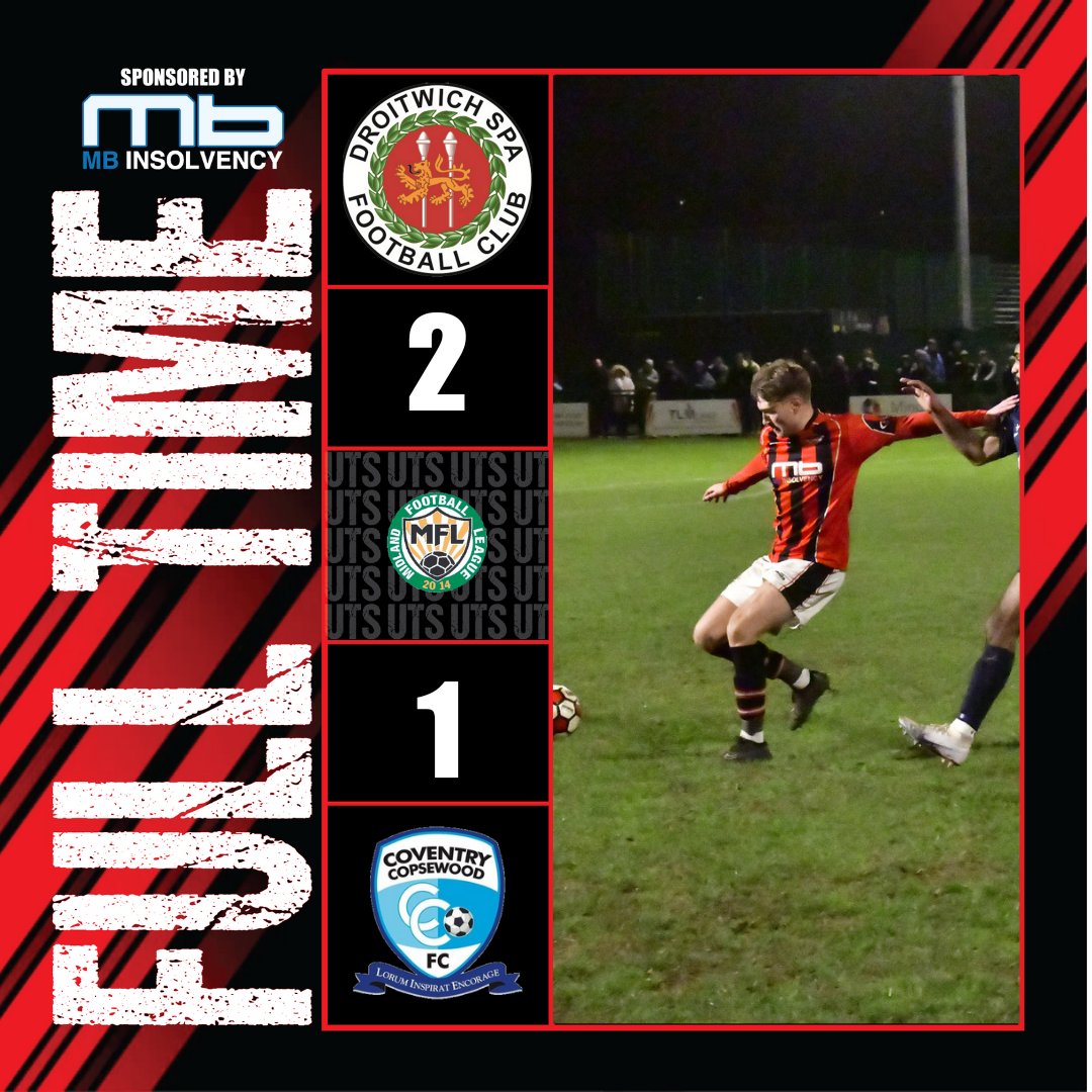 DroitSpaFC's tweet photo. RESULT! 🔴⚫⚽
Droitwich Spa 2-1 @copsewoodFC

Scorers: Hurdman, Moss
Att: 166

A hard fought victory for Saltmen who were pushed all the way by a well drilled Copsewood side.
Thanks again for your support, safe journey home home &amp; all the best for the rest of season to Copsewood https://t.co/5MXqQTL9ud