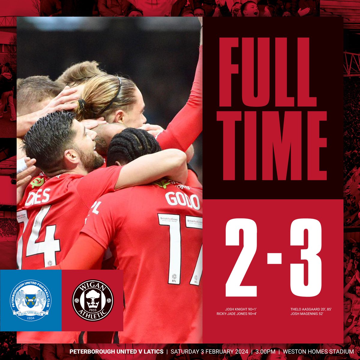 LaticsOfficial's tweet photo. 😅 And breathe…

The three points are coming back to Wigan! 😍

#wafc 🔴⚫️ https://t.co/7Z7wXWJ7ko
