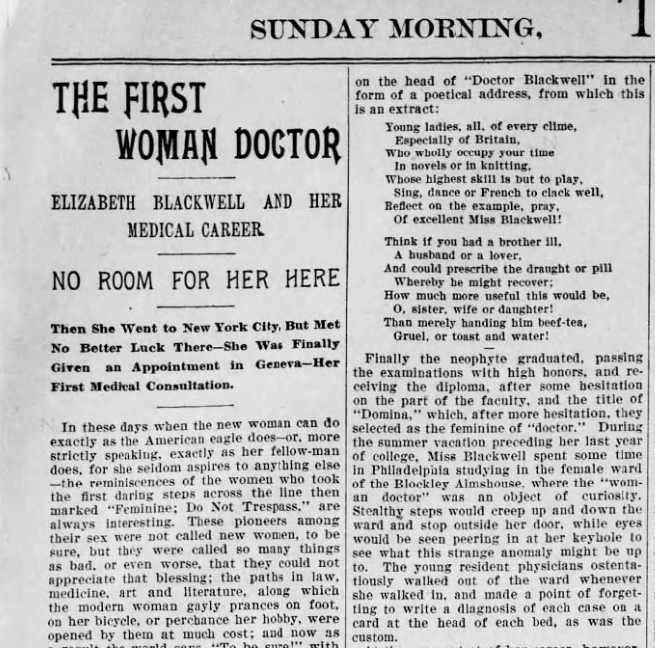 Today is National Women Physician's Day! This is the birthday of Elizabeth Blackwell (1821-1910), the first woman to get an MD in the US. (2 women got MDs in Germany in the late 1700s/early 1800s) 1/7