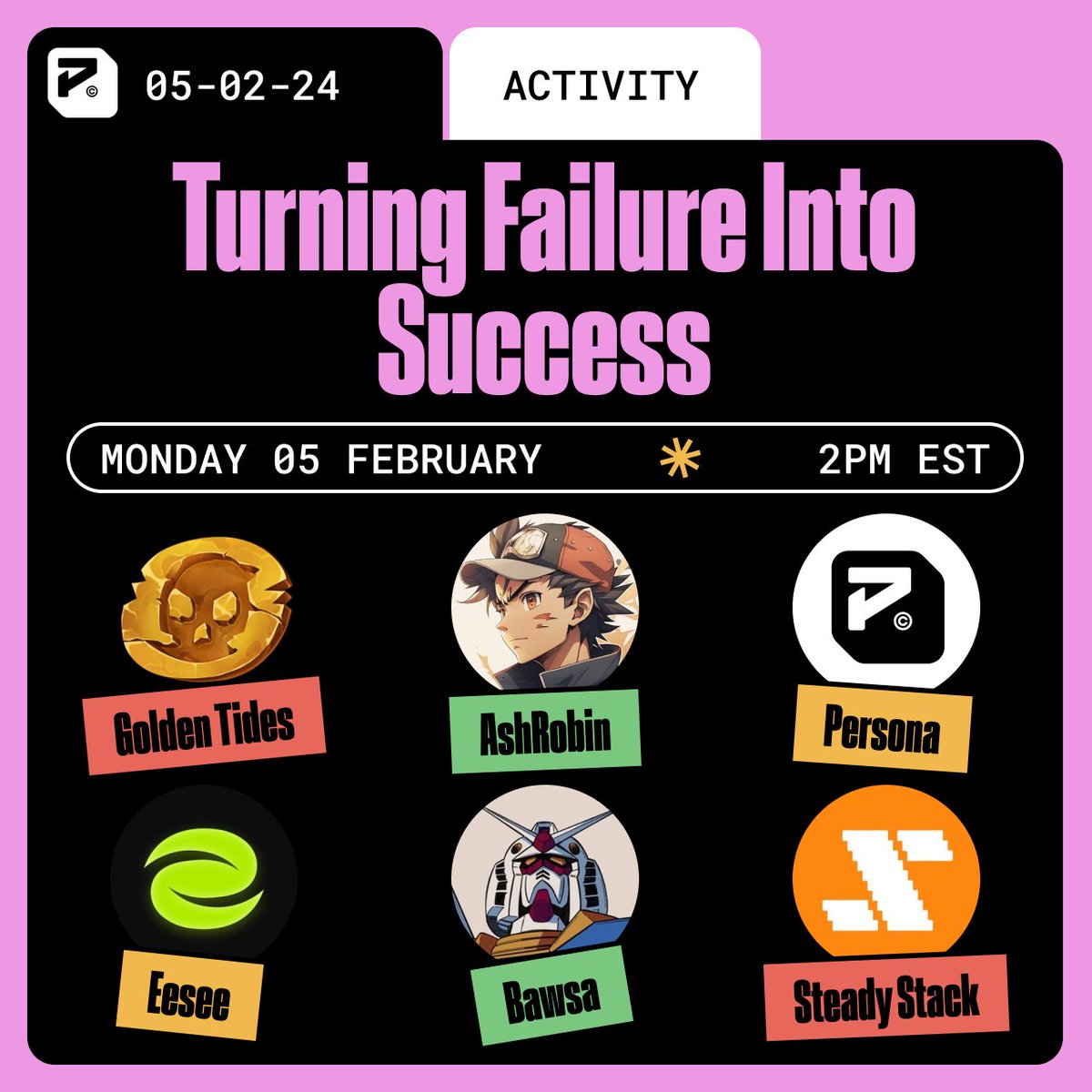 Turning failure into success!

Join us on Monday with a great panel 👌

⏰ Feb 5th, 2PM EST

Set your reminders 👇