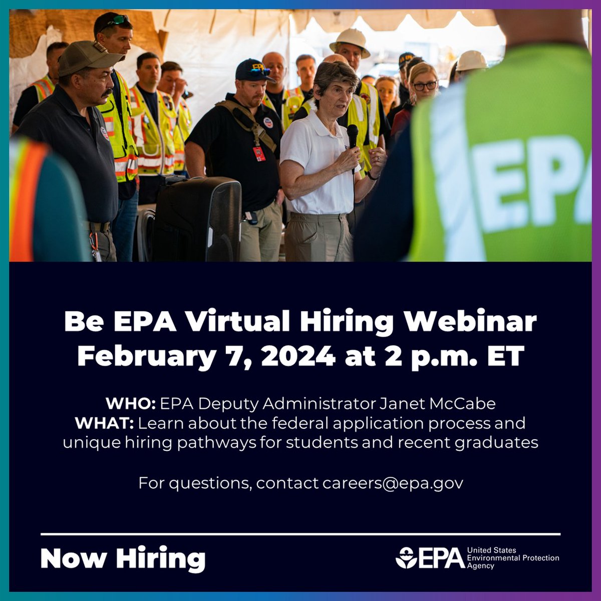 UNL_ENVR's tweet photo. Want to learn more about the application process for the Environmental Protection Agency? Consider attending the virtual hiring webinar on February 7!
Check out our linktree for sign-up. @EPA https://t.co/jZwtSxmdx4