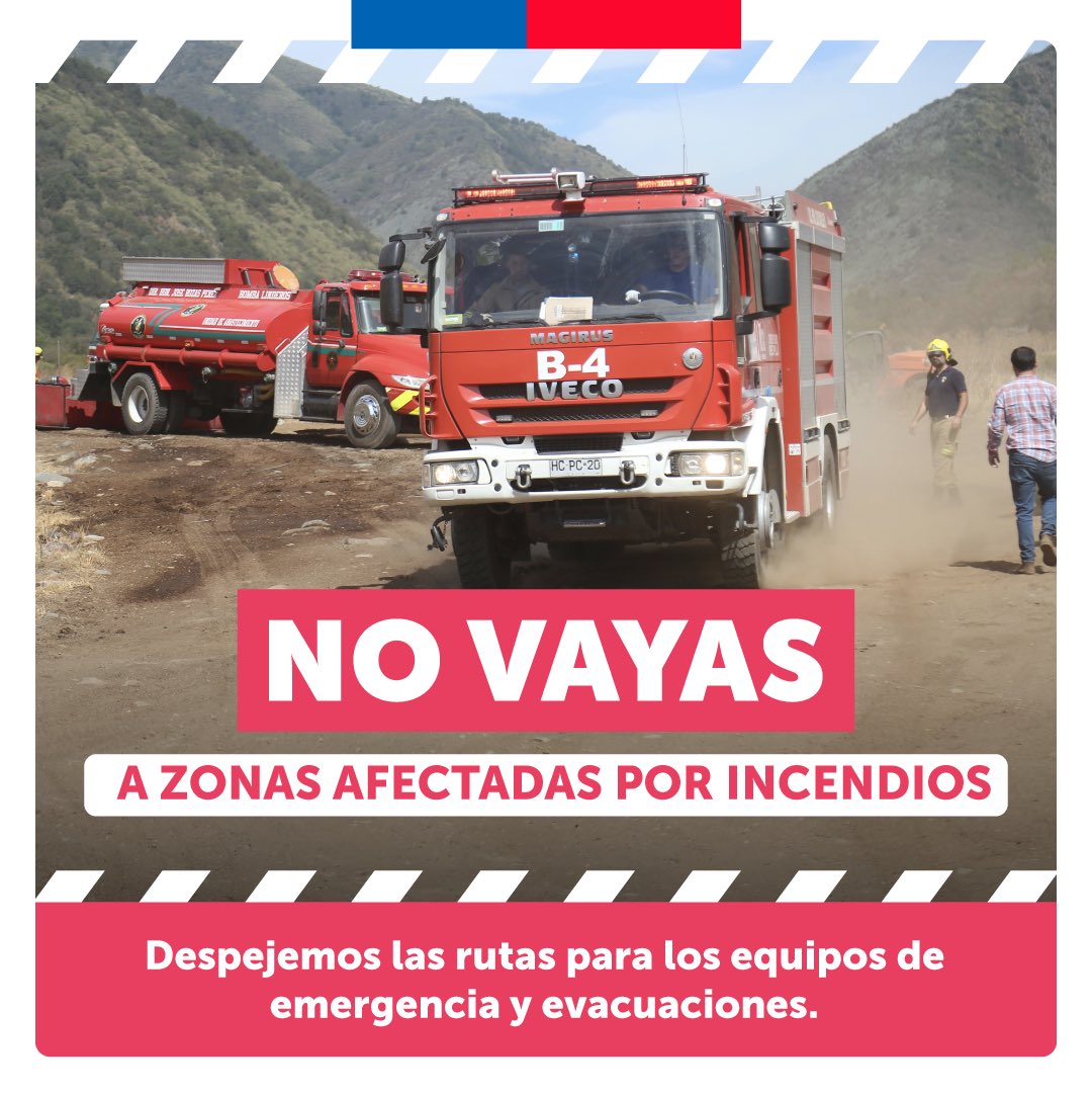 Por favor, ayúdanos a despejar las rutas para los equipos de emergencia y evacuaciones❗
No te dirijas a las zonas afectadas por incendios y sigue las instrucciones de las autoridades a cargo