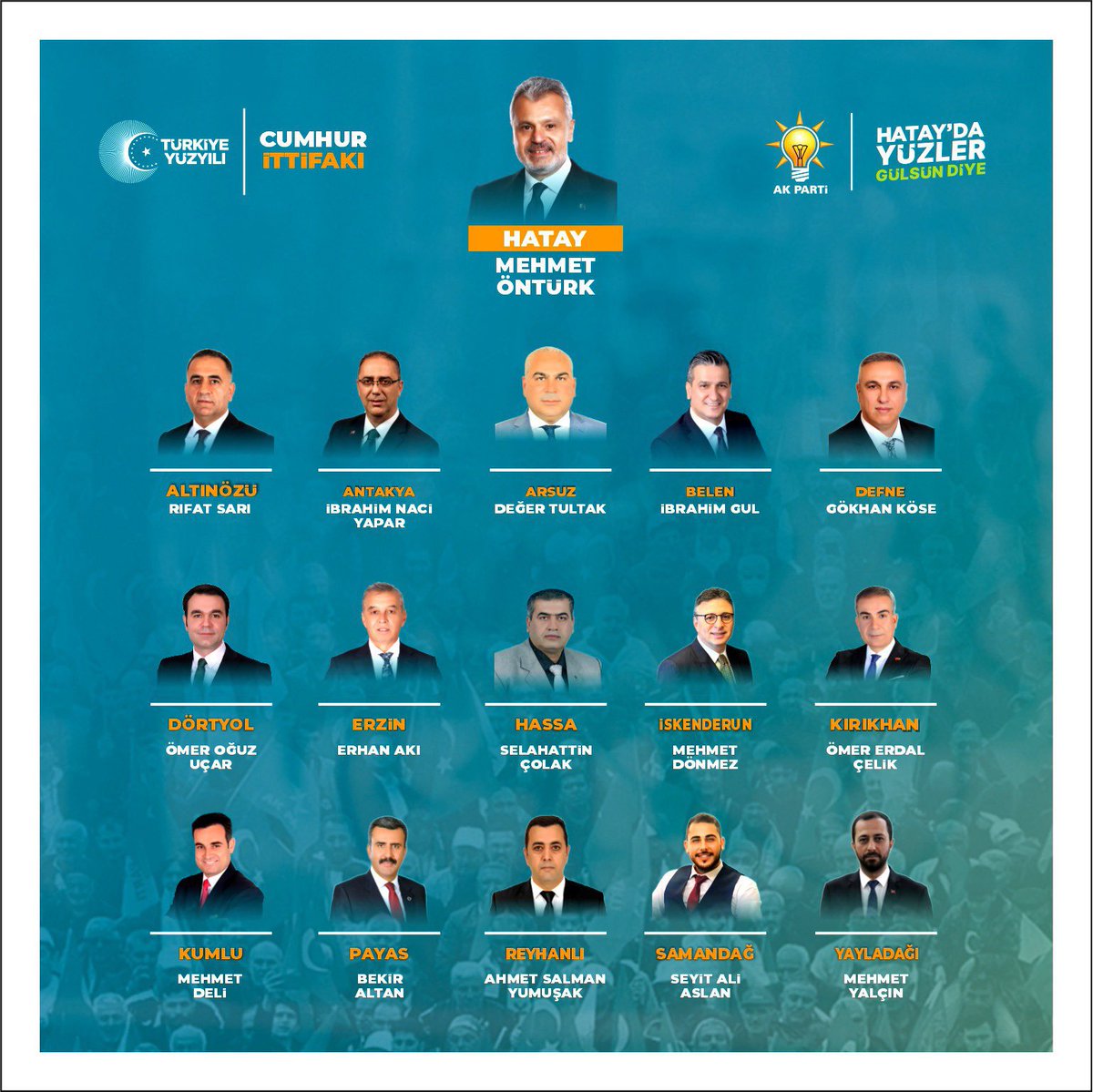 31 Mart akşamı, Hatay'ımızın Gerçek Belediyecilik ile tanışacağı bir dönüm noktası olacaktır.

Tüm belediye başkan adaylarımızı içtenlikle tebrik ediyorum. Yol arkadaşlarımızın her biri, bu kutsal göreve layık görülmüşlerdir. 

Şimdi vakit omuz omuza verip, Hatay'ımız yeniden