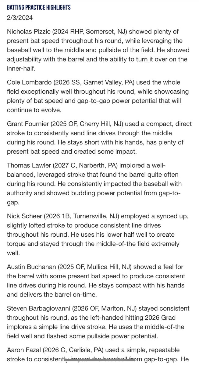 Batting Practice Highlights from The Mid-Atlantic Indoor Showcase! Be sure to check out all the Scout Blogs here: perfectgame.org/events/EventBl… #PGShowcase @PG_Scouting