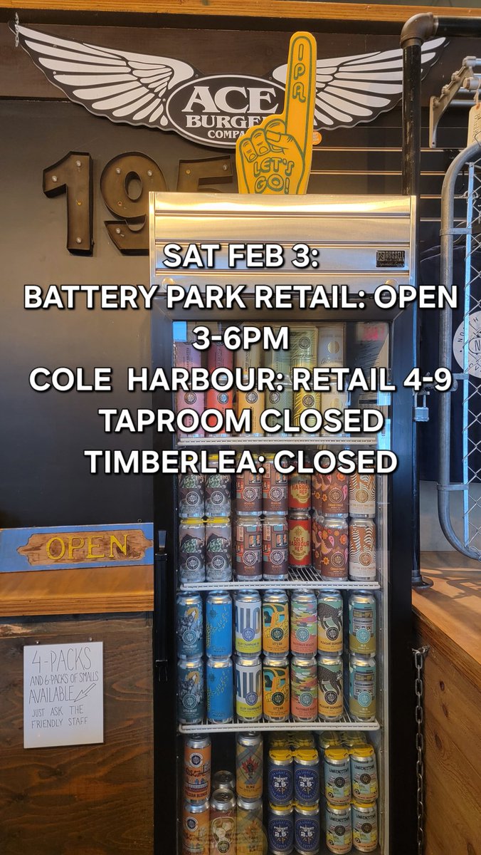 || SAT FEBRUARY 3rd UPDATE || -Our retail shop in Battery Park will be OPEN 3-6pm -Our retail shop at 899 Portland St will be OPEN 4-9pm, the taproom and kitchen will be CLOSED -Our Timberlea location will be CLOSED for the day Home deliveries will be postponed for today.