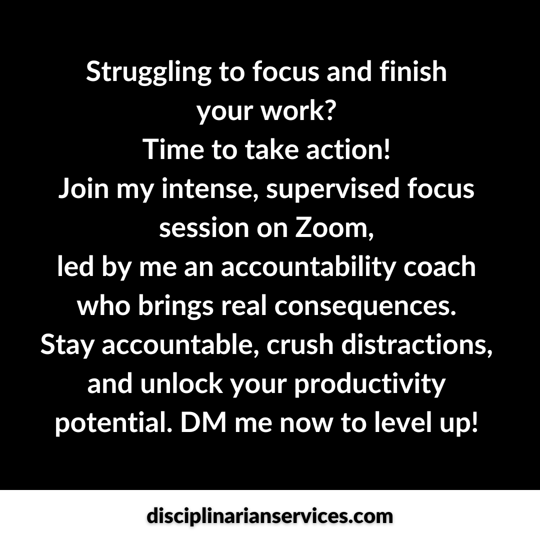 disciplineservi's tweet photo. Struggling to focus and finish work? It's time to level up! Join my intense, supervised focus session on Zoom with me an accountability coach. Crush distractions, stay accountable, and unlock your productivity. DM me now! #FocusSession #AccountabilityCoach #UnlockProductivity https://t.co/Eo2Z71gJL4