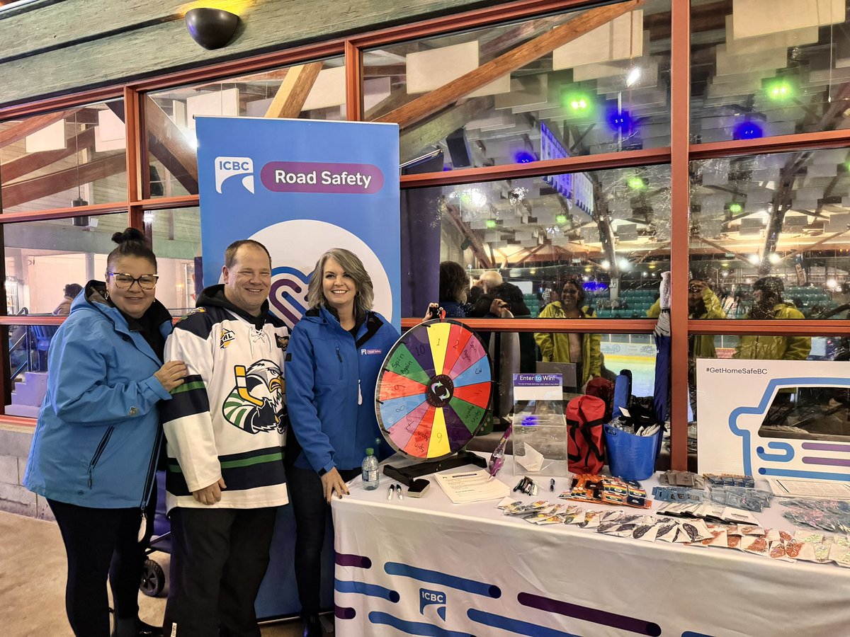 Thank you <a href="/BCHockeyLeague/">BCHL</a> and <a href="/SurreyEagles/">Surrey Eagles</a> for having <a href="/icbc/">ICBC</a> at your game last night. Our booth was busy thanks to the <a href="/PreventCrimes/">Surrey Crime Prevention Society</a> volunteers who helped educate attendees about road safety. Great win <a href="/SurreyEagles/">Surrey Eagles</a> 🙌🏼🏒🥅 #DriveSafeBC