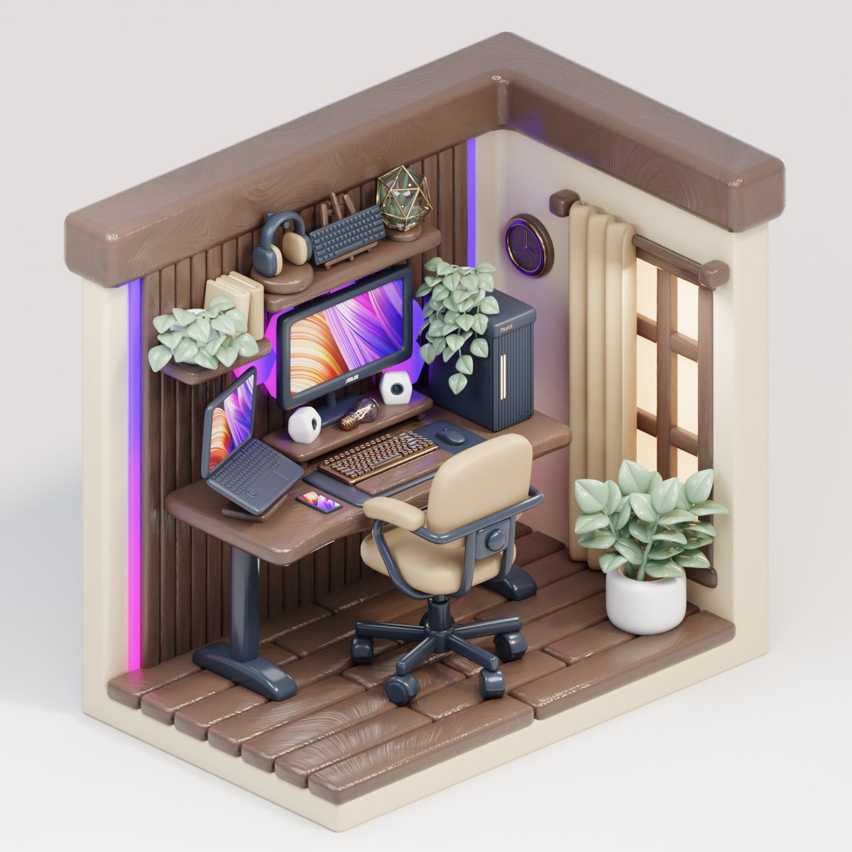 Diving into the #ShareProArt Challenge with my 3D isometric room featuring the stunning ProArt Station PD5. @ASUS