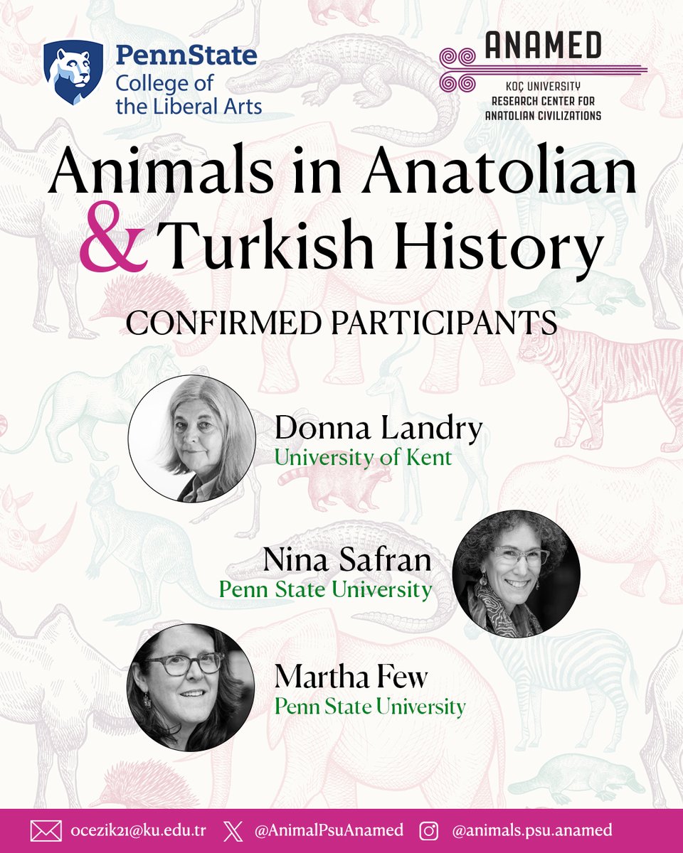 AnimalPsuAnamed's tweet photo. We are waiting for your abstract submissions until the 9th of February!🎉
The third group of our confirmed participants:
- Donna Landry (University of Kent)
- Nina Safran (Penn State University)
- Martha Few (Penn State University)
#History #animalhistory #conference #anamed https://t.co/uj9M5ys3e1