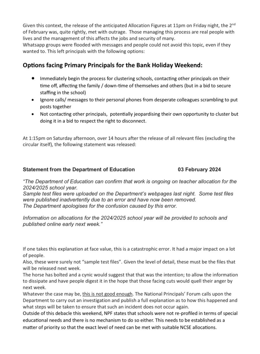 ForumTeaching's tweet photo. NPF Statement on SET Allocation Release @Education_Ire https://t.co/Z5wSiqeApv