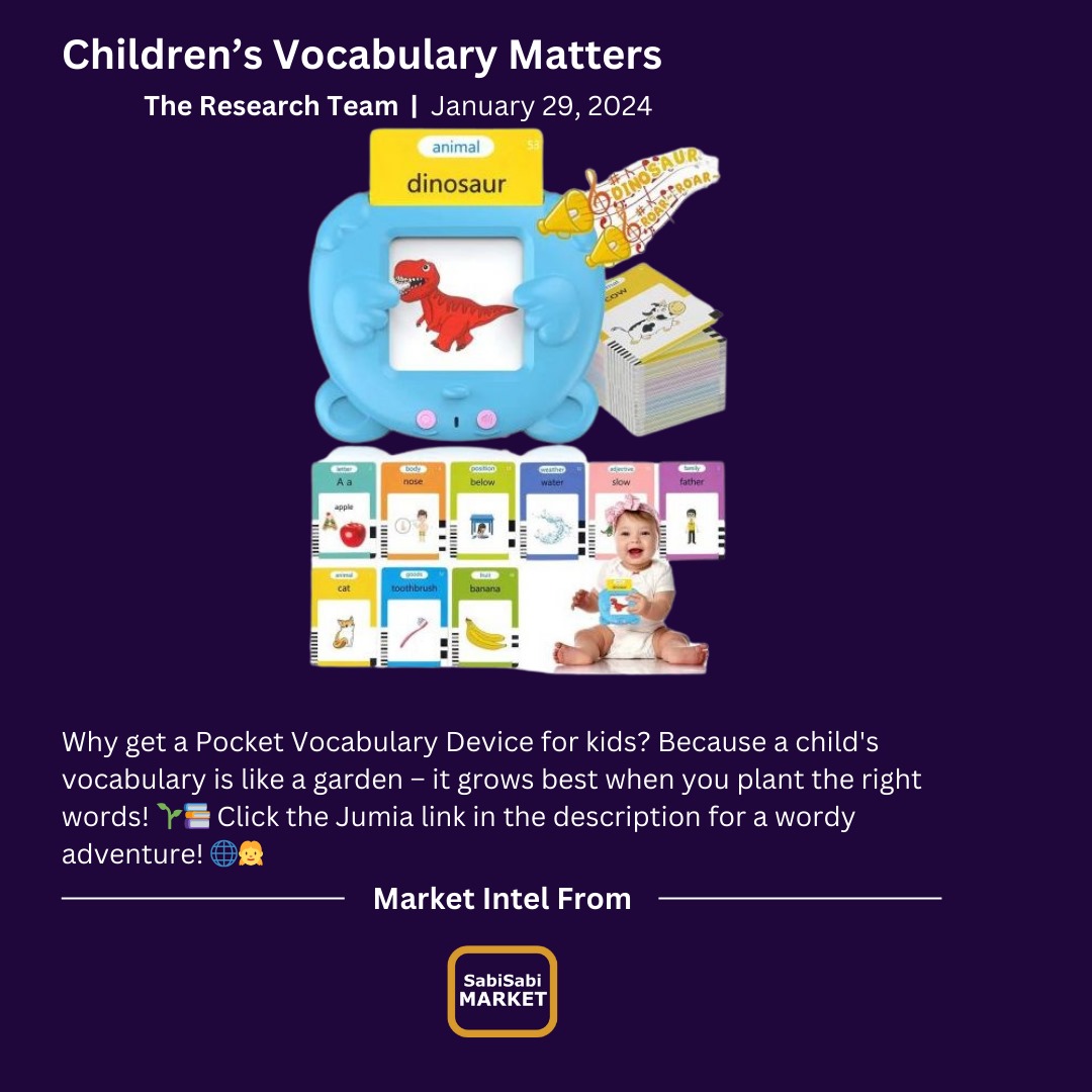 SabiSabiMarket's tweet photo. Introducing Pocket Vocabulary for Kids โ fun-sized learning for young minds! Order now and expand their minds, one word at a time!
https://t.co/zrPtGhdmpy
#SabiSabiMarket #DataIntelligence #Data #Market #Smart #SmartMarket #Deals #childrensbooks #childrenlearning https://t.co/Vu5eNpCh3n