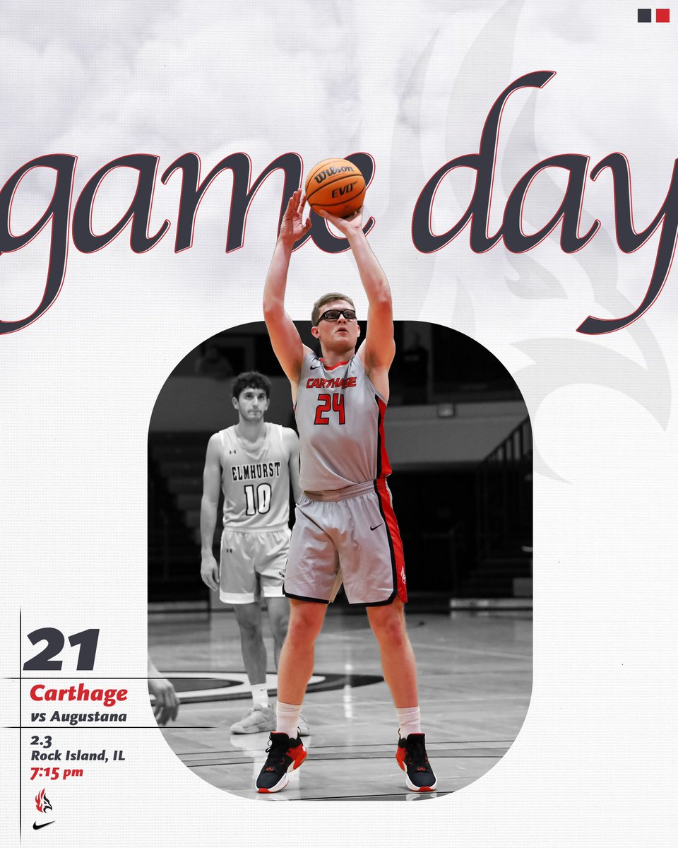 🔥 GAME DAY 🔥

The Firebirds head to Rock Island for a 7:15pm tipoff against the Augustana Vikings!

💻 youtube.com/@augieathletics
📊 athletics.augustana.edu/sidearmstats/m…

#CarthageBasketball #FirebirdFamily #d3hoops