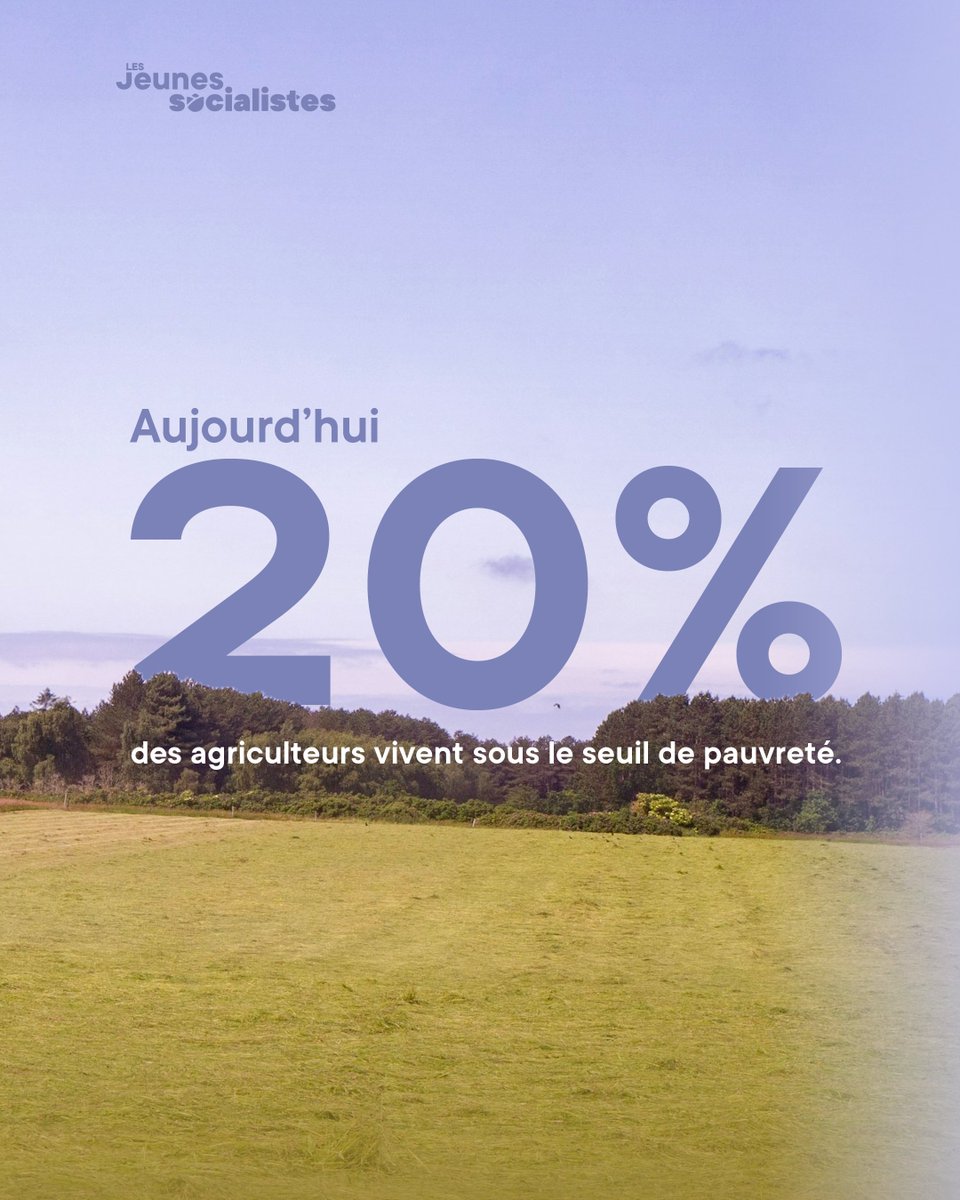 lesJeunesSoc's tweet photo. Aujourd'hui, 20% des agriculteurs vivent sous le seuil de pauvreté, et pour 3 agriculteurs qui partent à la retraite, 1 seul s'installe. 

👉 Il est urgent de mieux rémunérer nos agriculteurs et agricultrices, et de rendre ce métier plus attractifs pour les plus jeunes. https://t.co/GPtMf5Pdg4