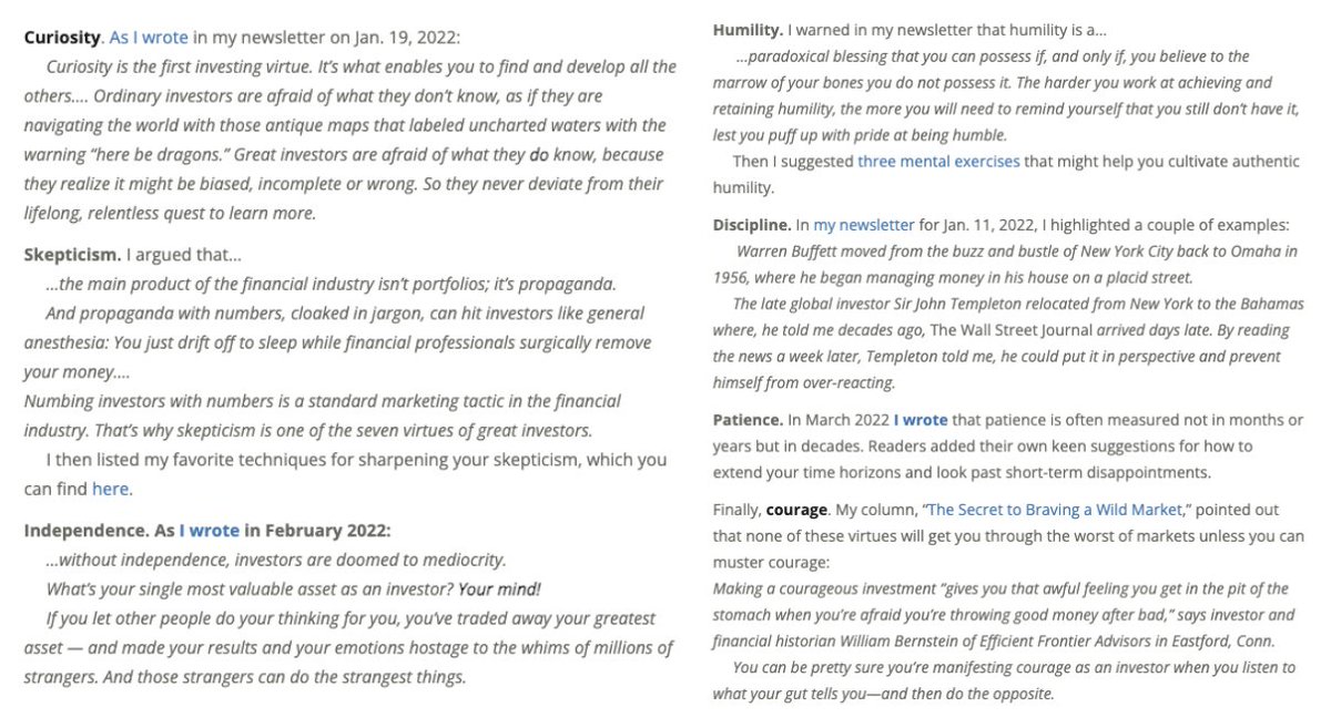 KoyfinCharts's tweet photo. Mr @jasonzweigwsj penned an article in 2023 where he remarked that the "essential attributes that all great investors seem to share" are:

• Curiosity
• Skepticism
• Independence
• Humility
• Discipline
• Patience
• Courage https://t.co/mVRzu7jHNM