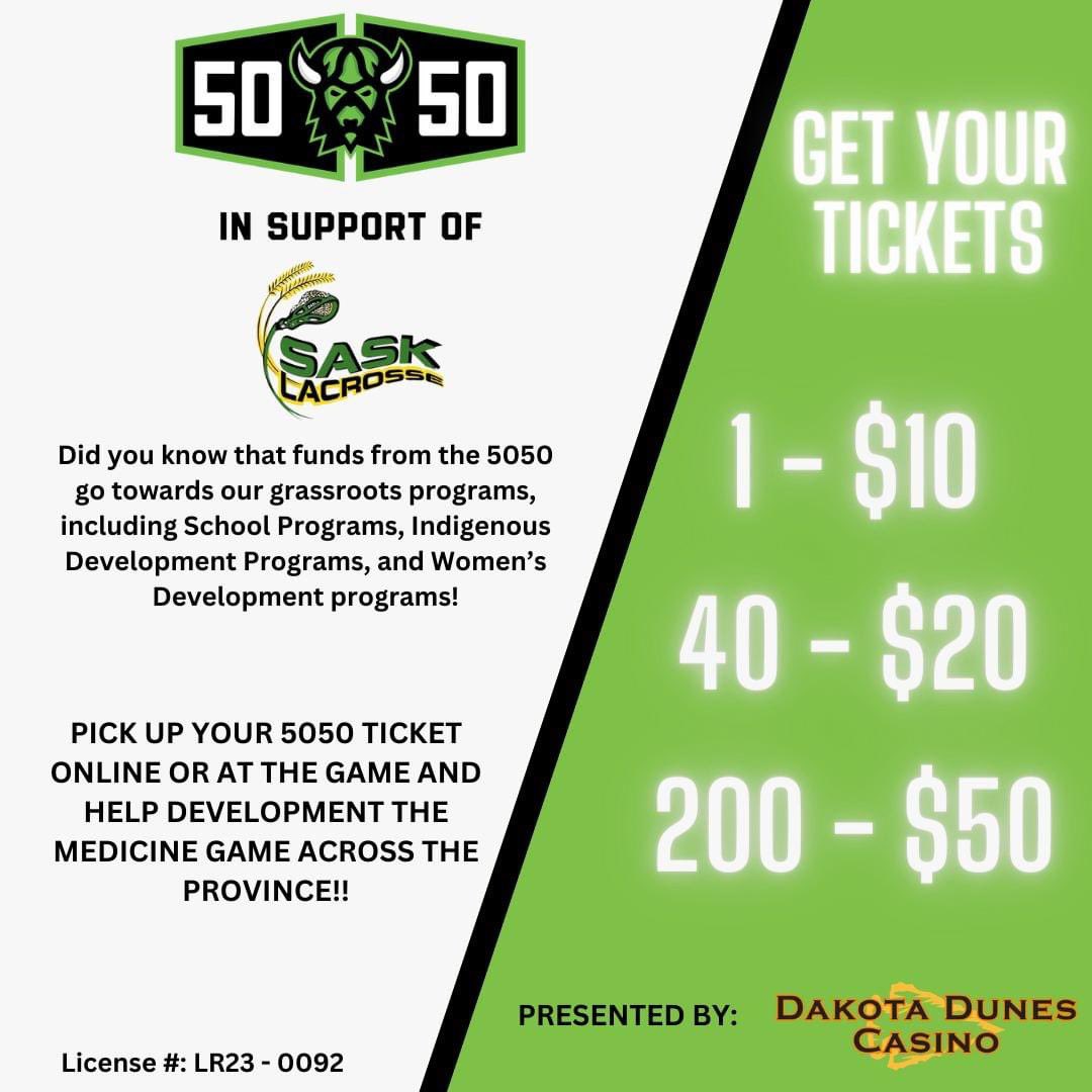 SaskLacrosse's tweet photo. Picture this – the cheers of Rush Nation, the intensity of the match, and the chance to walk away with extra funds, while growing Lacrosse across Saskatchewan! 

https://t.co/Rm1DUMevFV

Presented by @DakotaDunesSIGA 
Made possible by @SaskRushLAX 
Lottery License: LR23-0092 https://t.co/EFCj3Dgng5
